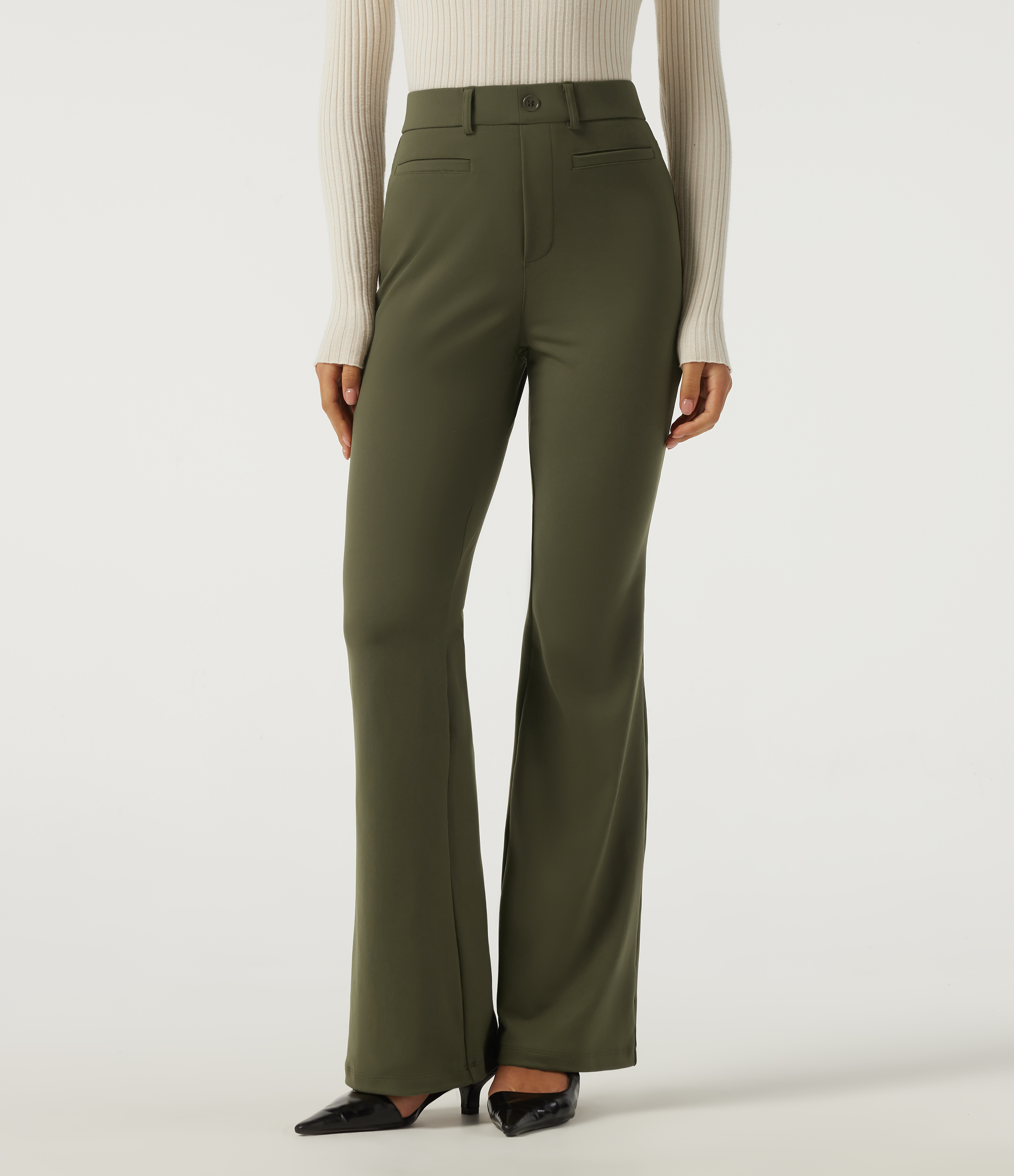 High Waisted Flare Work Pants with Pockets