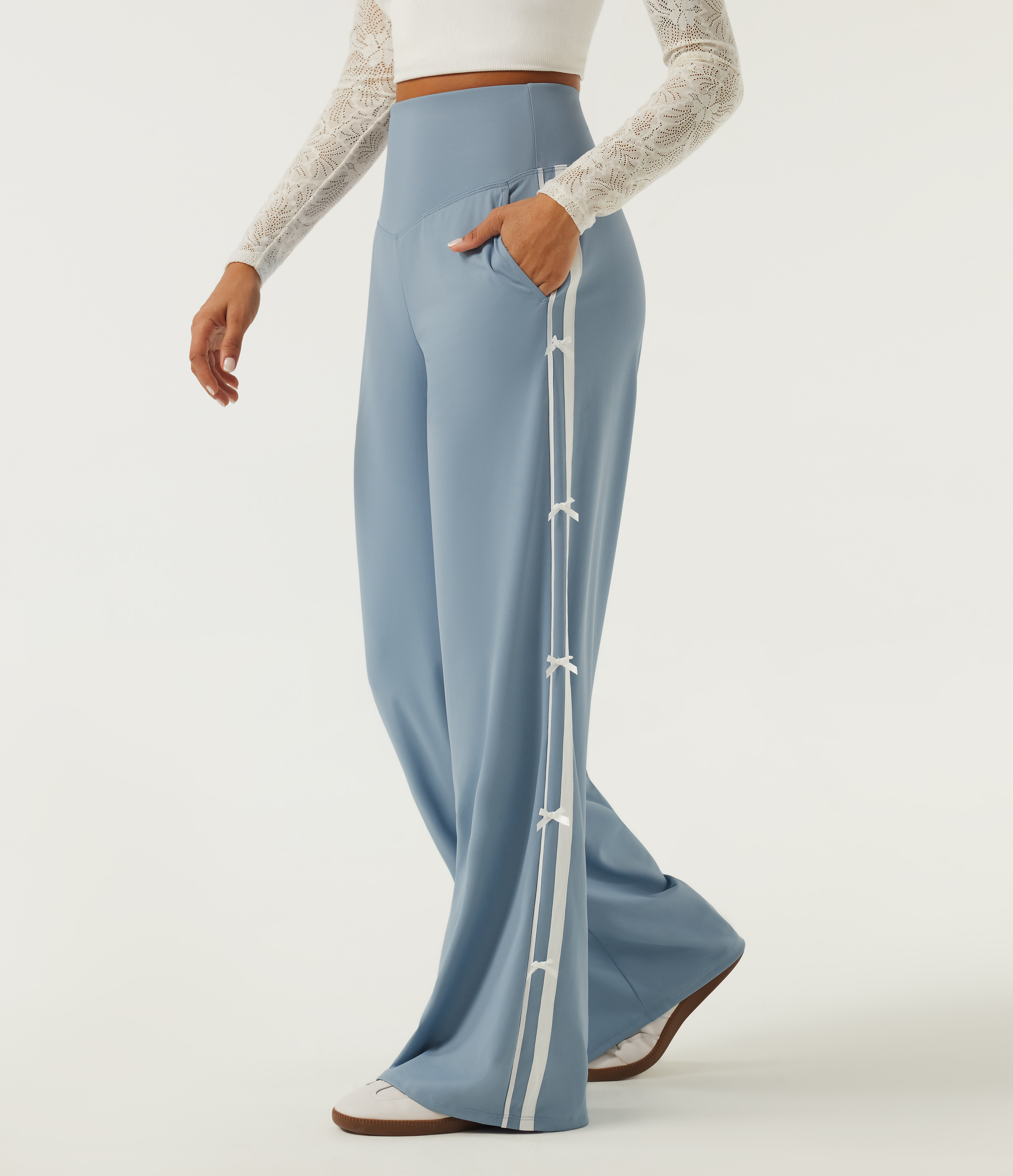 High Waisted Straight Leg Color Block Quick Dry Dance Pants with Pockets-UPF40+