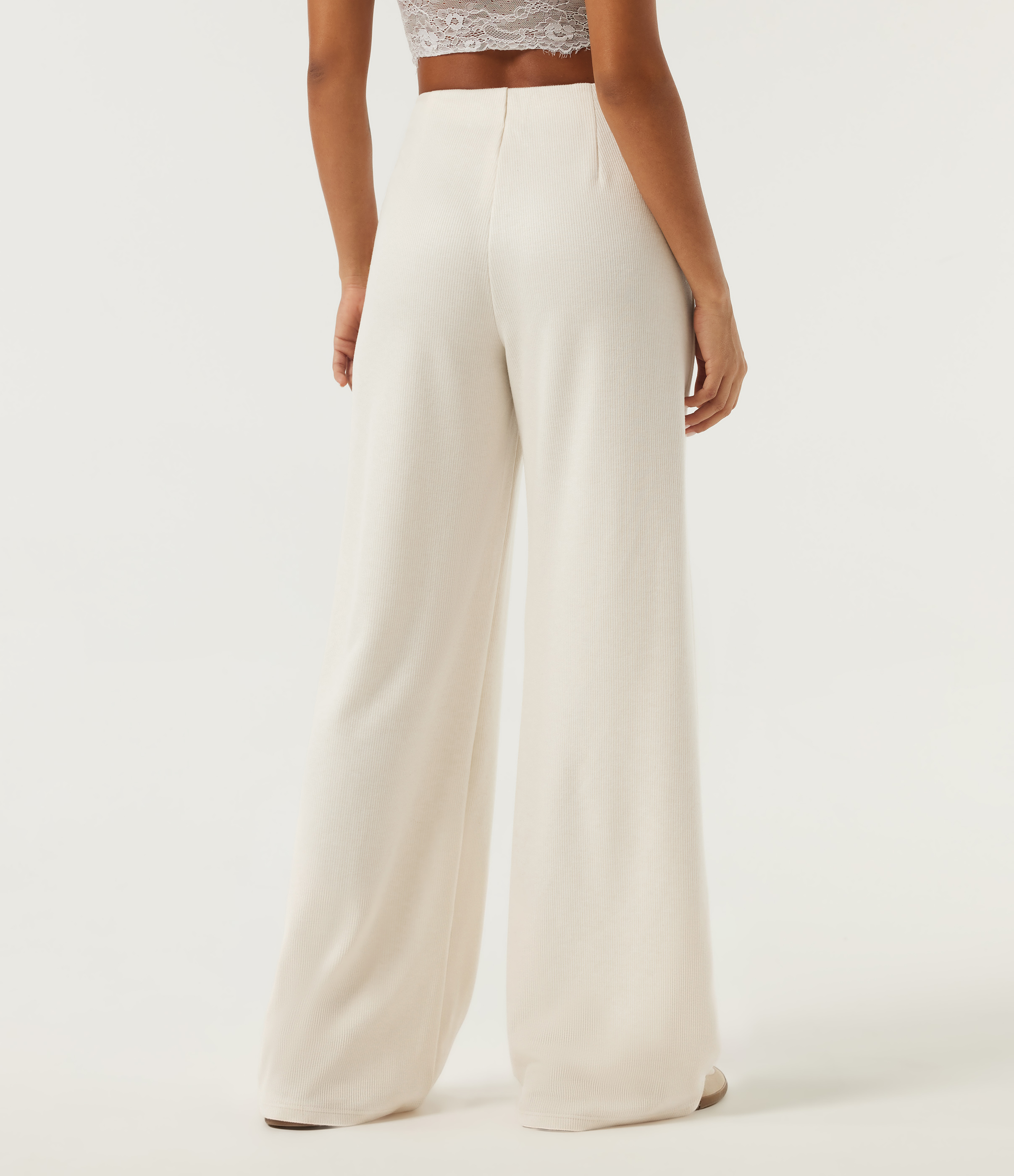 Jet Stream Ribbed Knit Mid Rise Wide Leg Pintuck Casual Pants with Pockets / 2