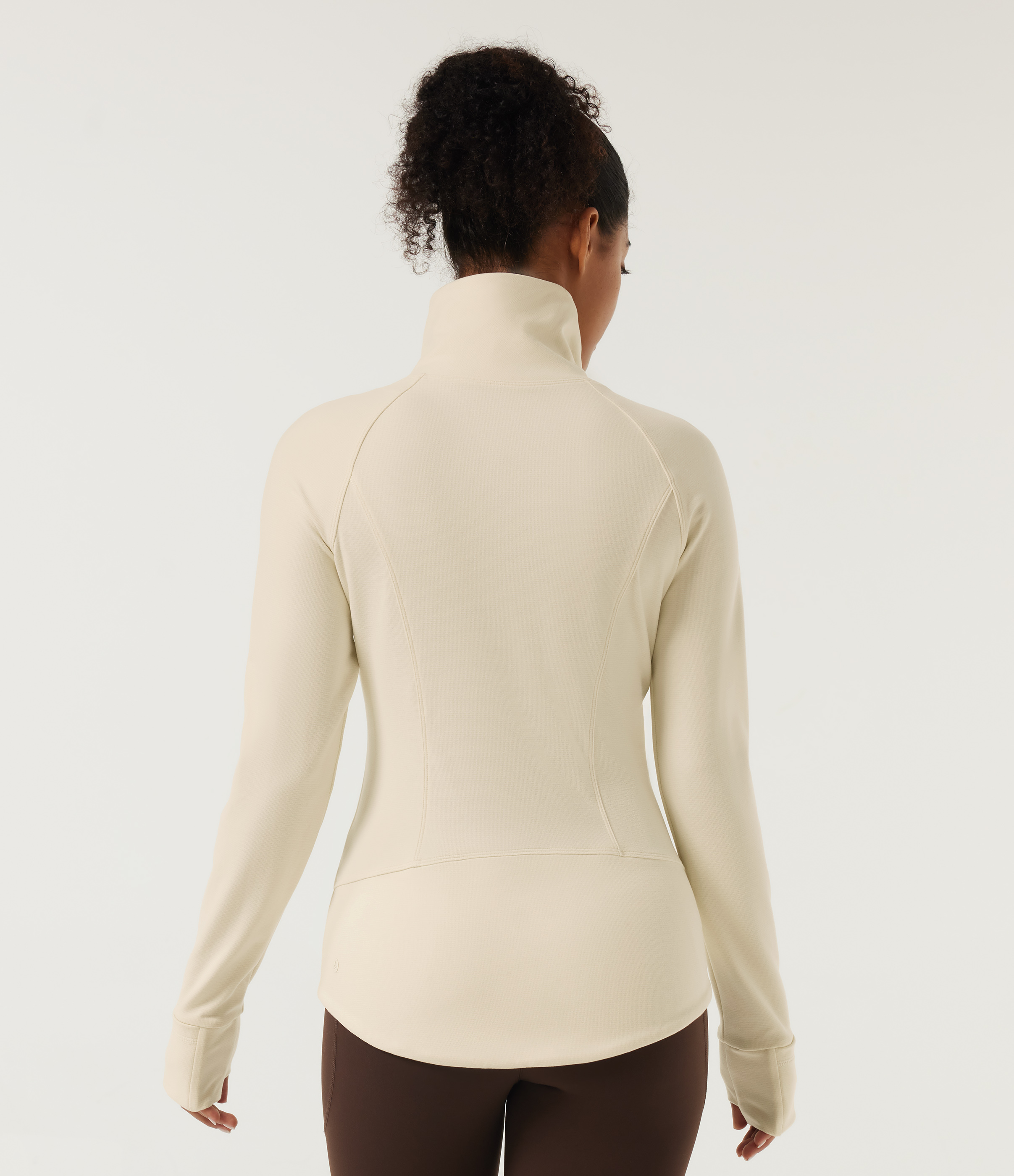 White Asparagus Stand Collar Long Sleeve Yoga Track Jacket with Pockets / 2