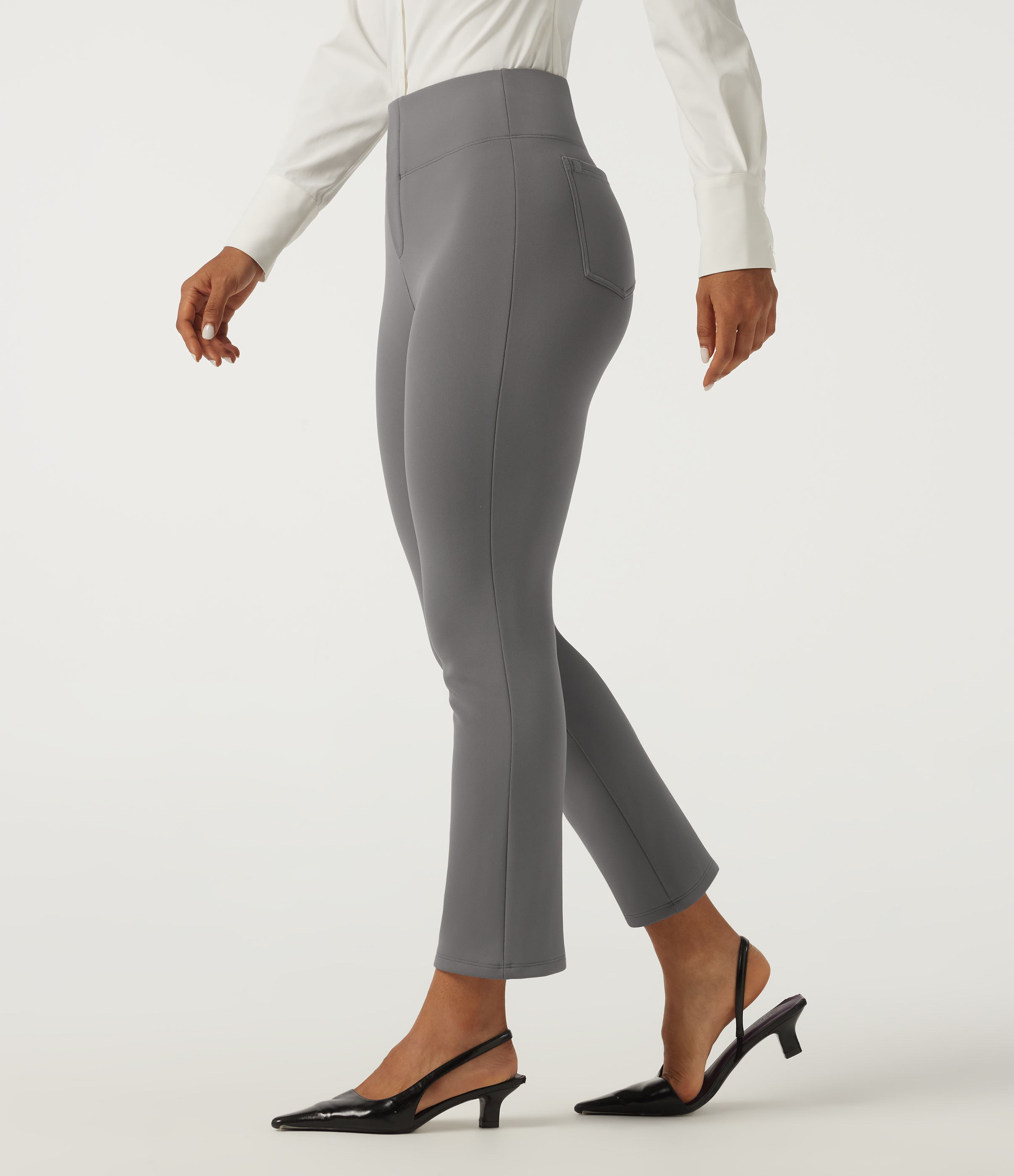 High Waisted Tapered Wrinkle Recovery Work Pants with Pockets