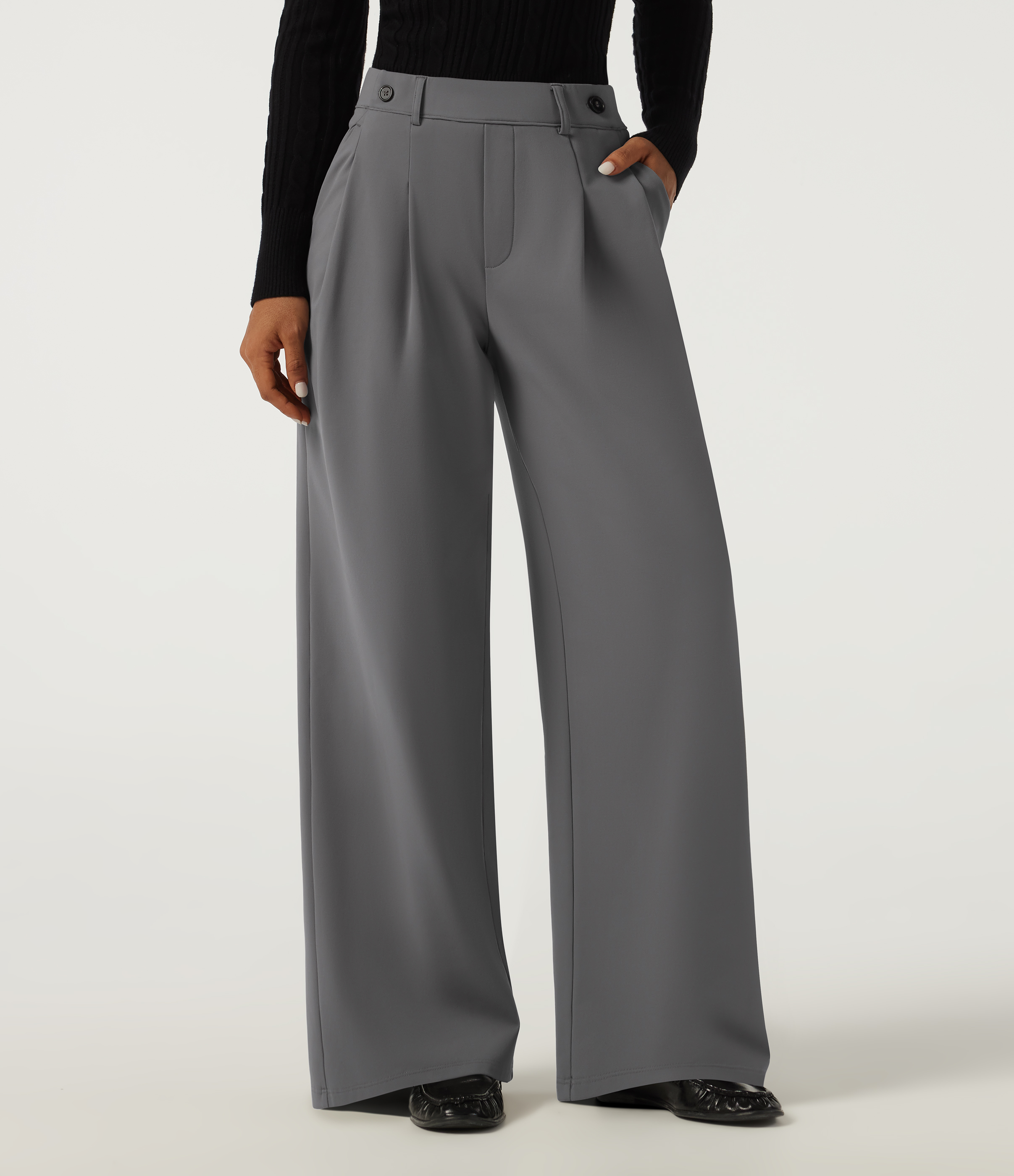 Mid Rise Wide Leg Fleece Work Pants with Pockets