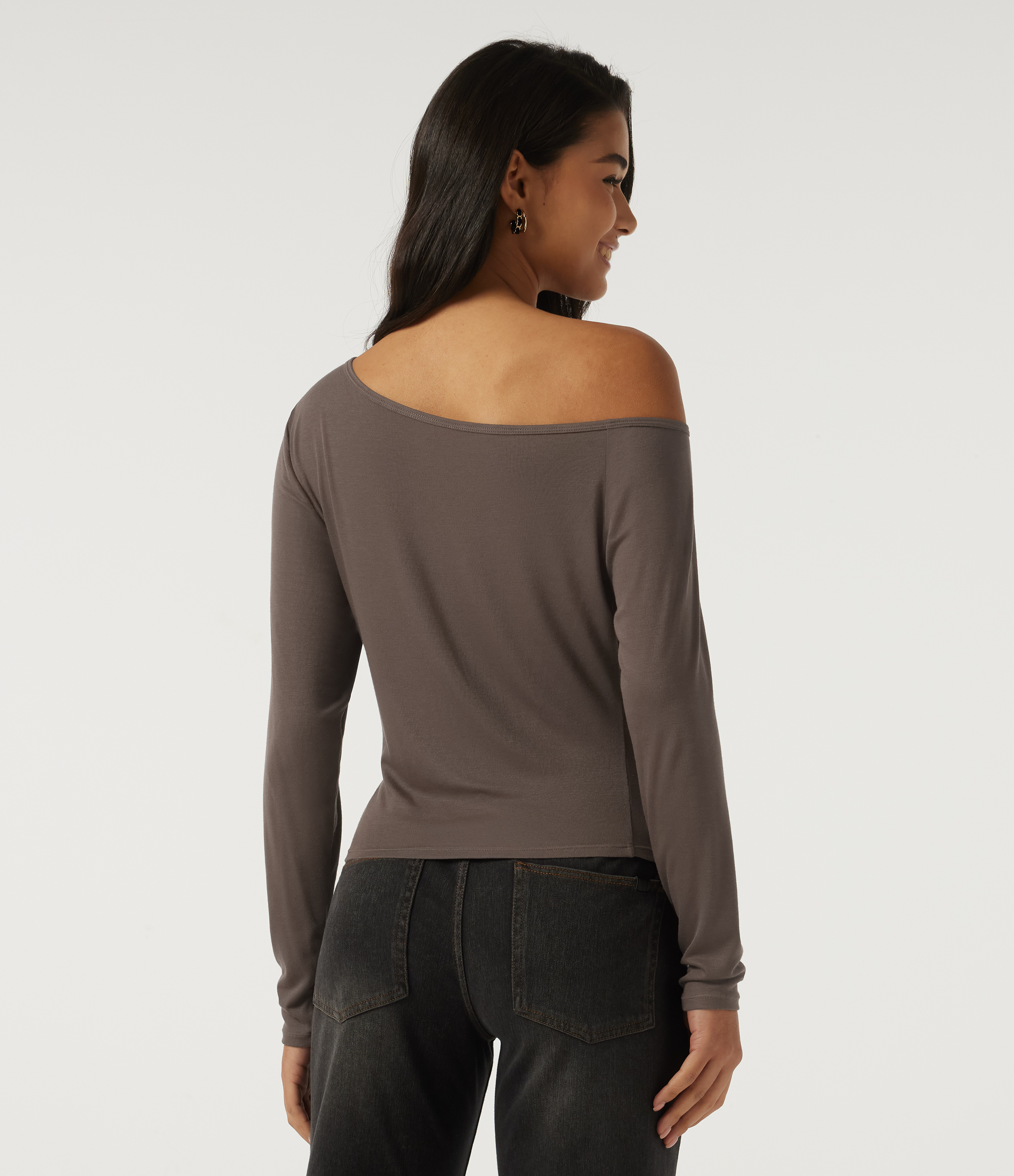 Redwood Chip One Shoulder Long Sleeve Ruched Casual Top / 2