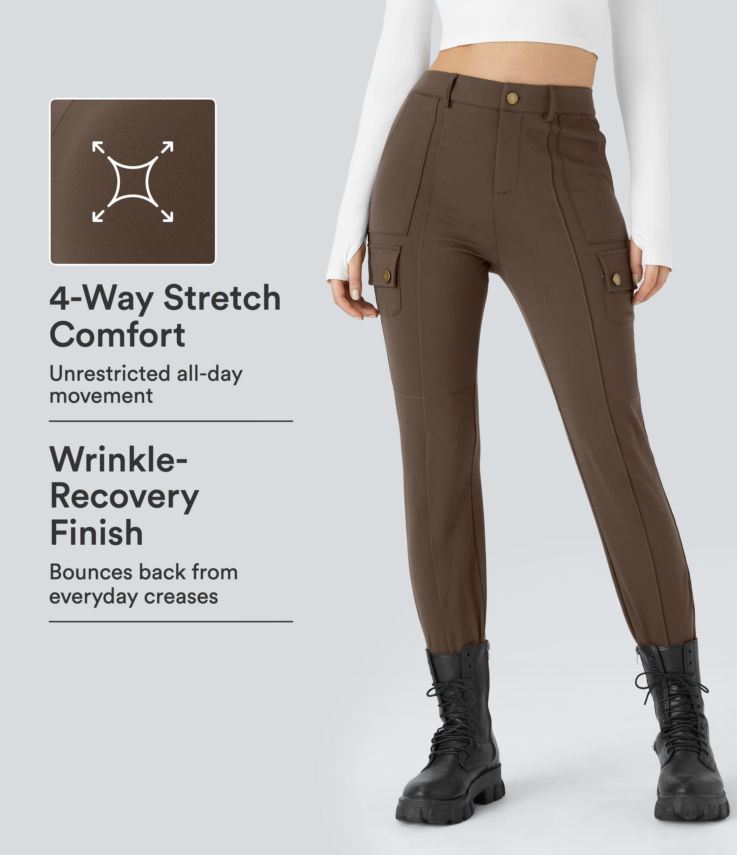 DayStretch High Waisted Zipper Pockets Solid Skinny Cargo Pants