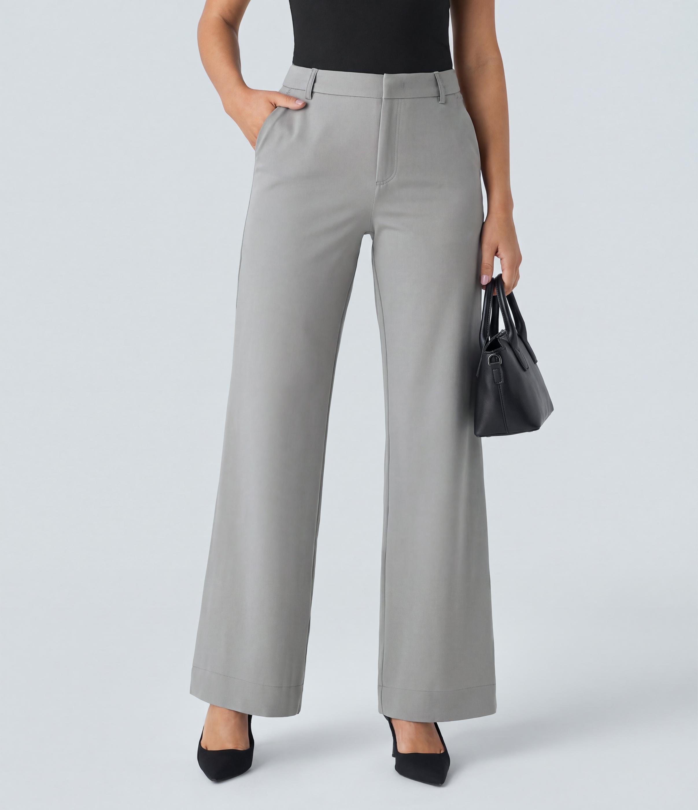 Mirage Gray Halara Flex™ Mid Rise Pocket Straight Leg Work Trousers / 1