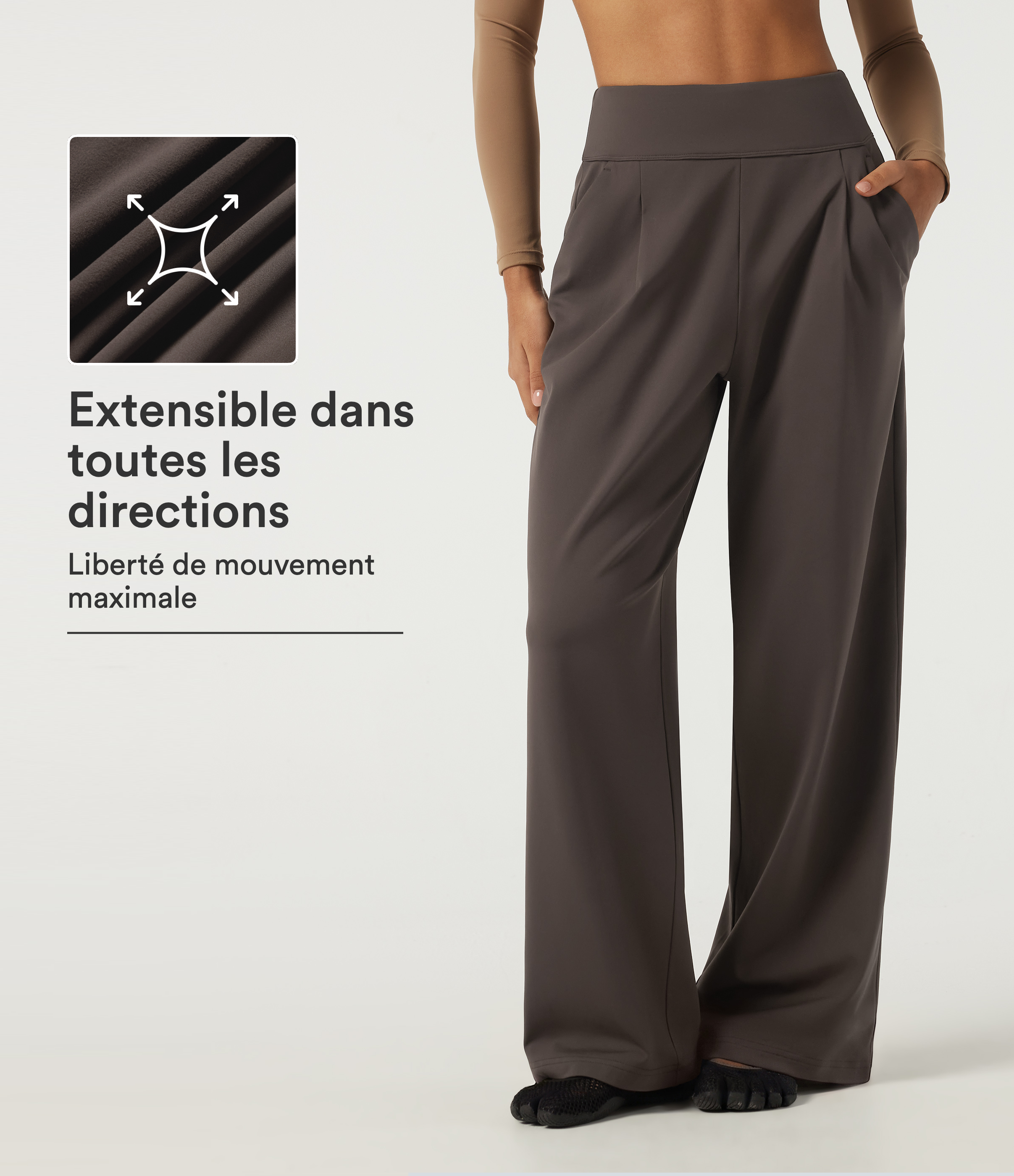 Pantalon de yoga coupe large taille haute avec poches
