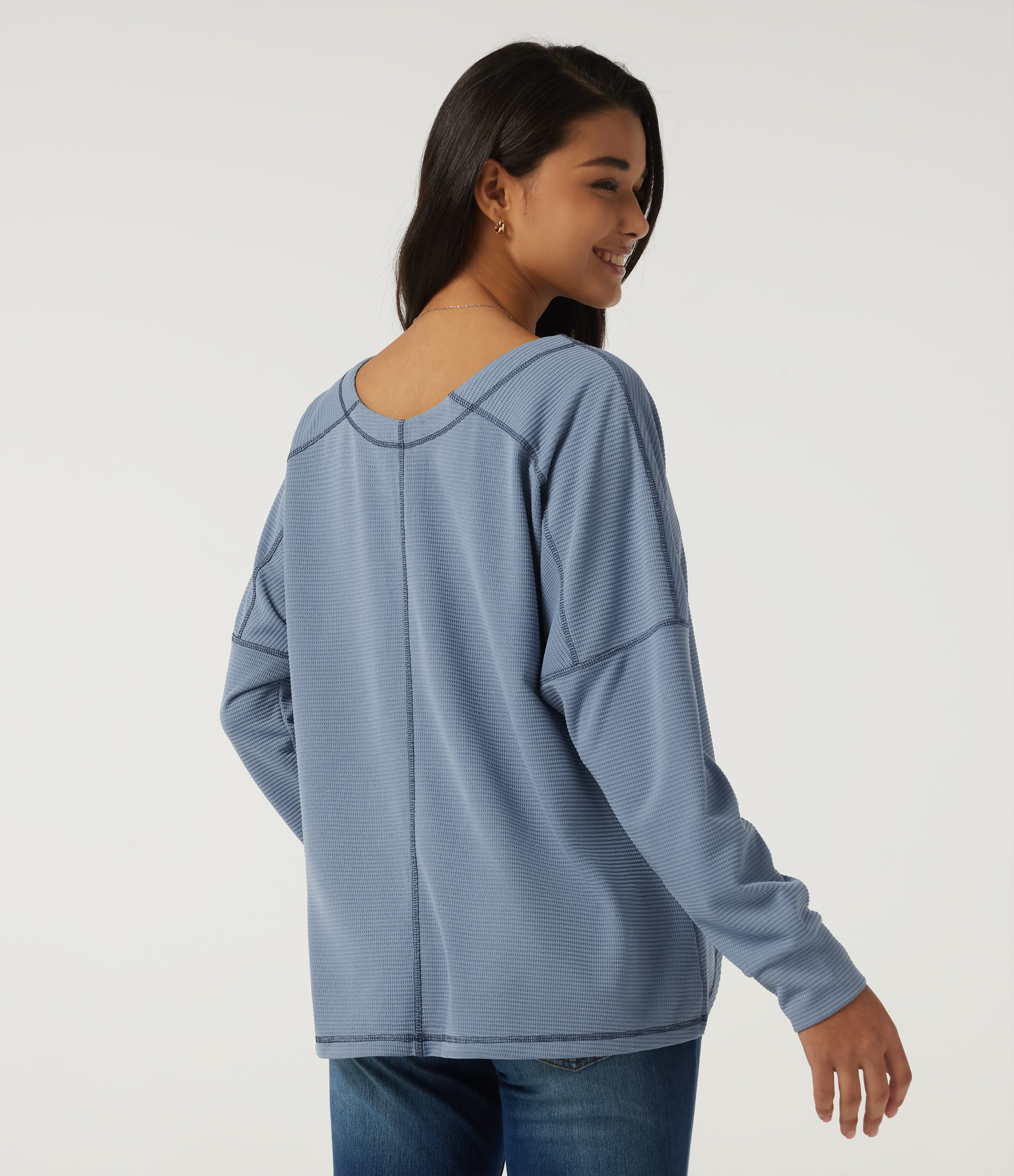 Troposphere V Neck Long Sleeve Waffle Casual T-Shirt / 2