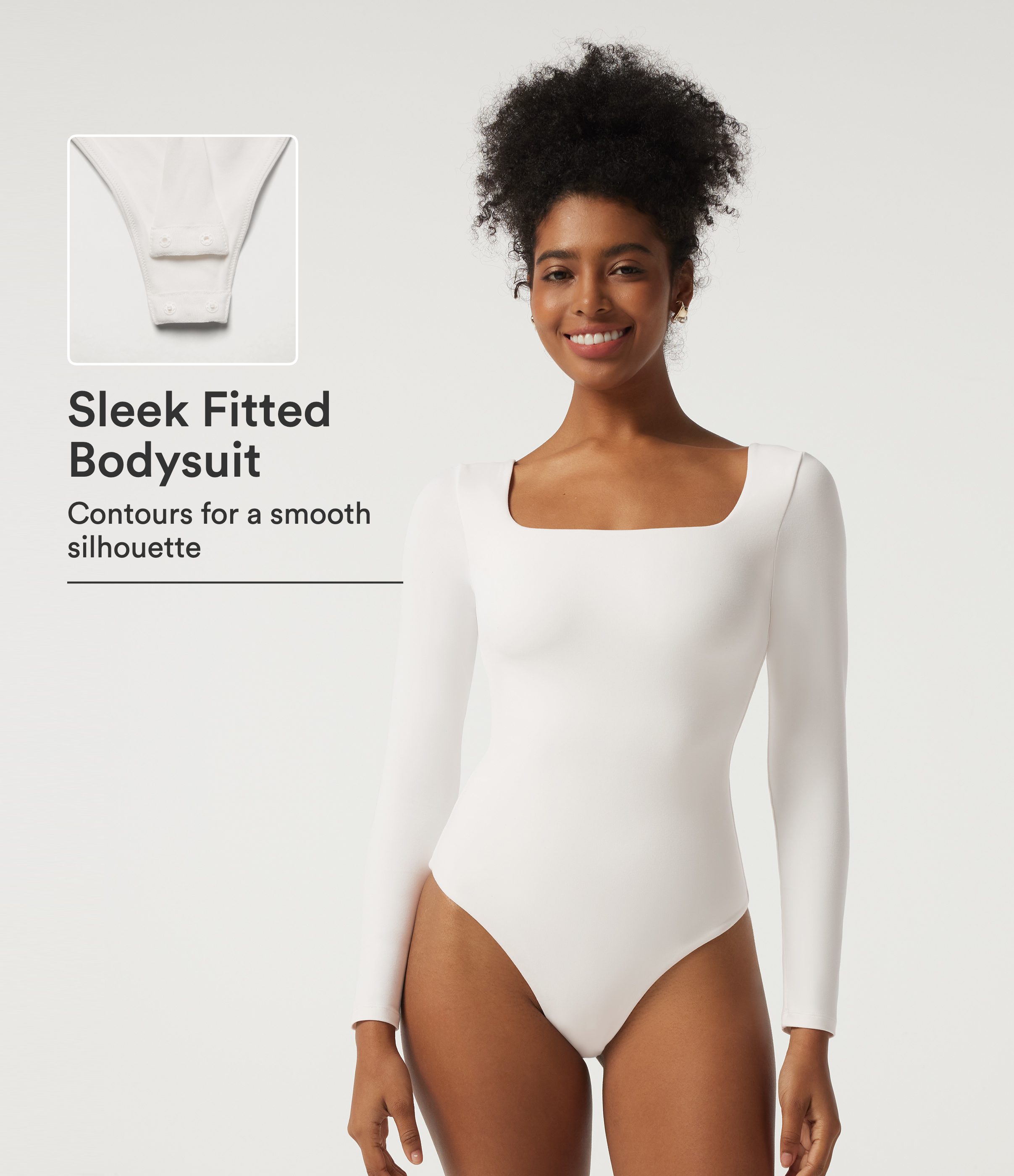 Blanc SoftlyZero™ Body décontracté à encolure carrée et manches longues / 1