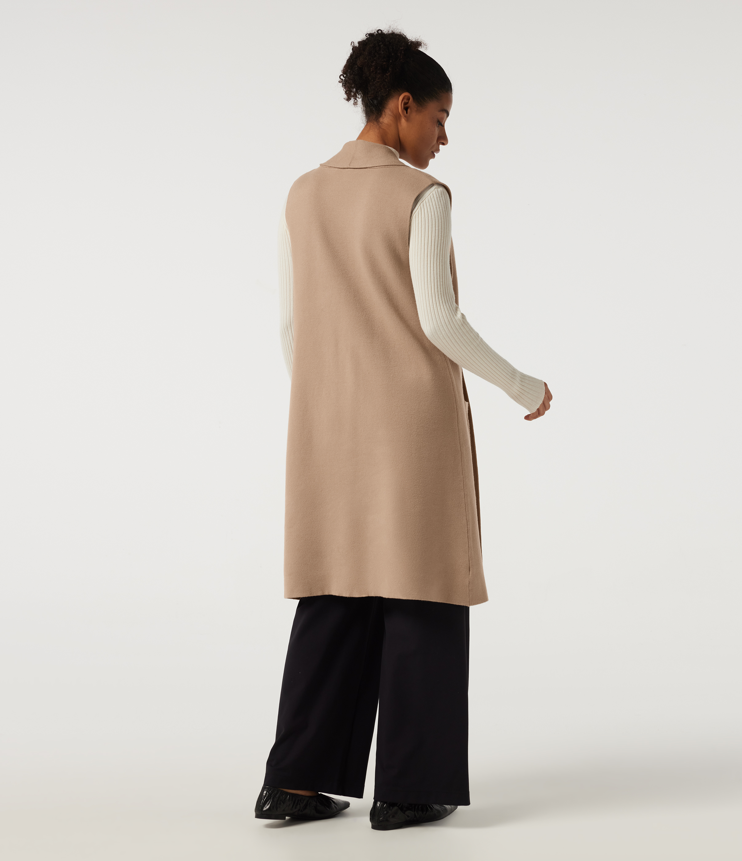 Cuban Sand Sleeveless Open Front Longline Work Cardigan with Pockets / 2