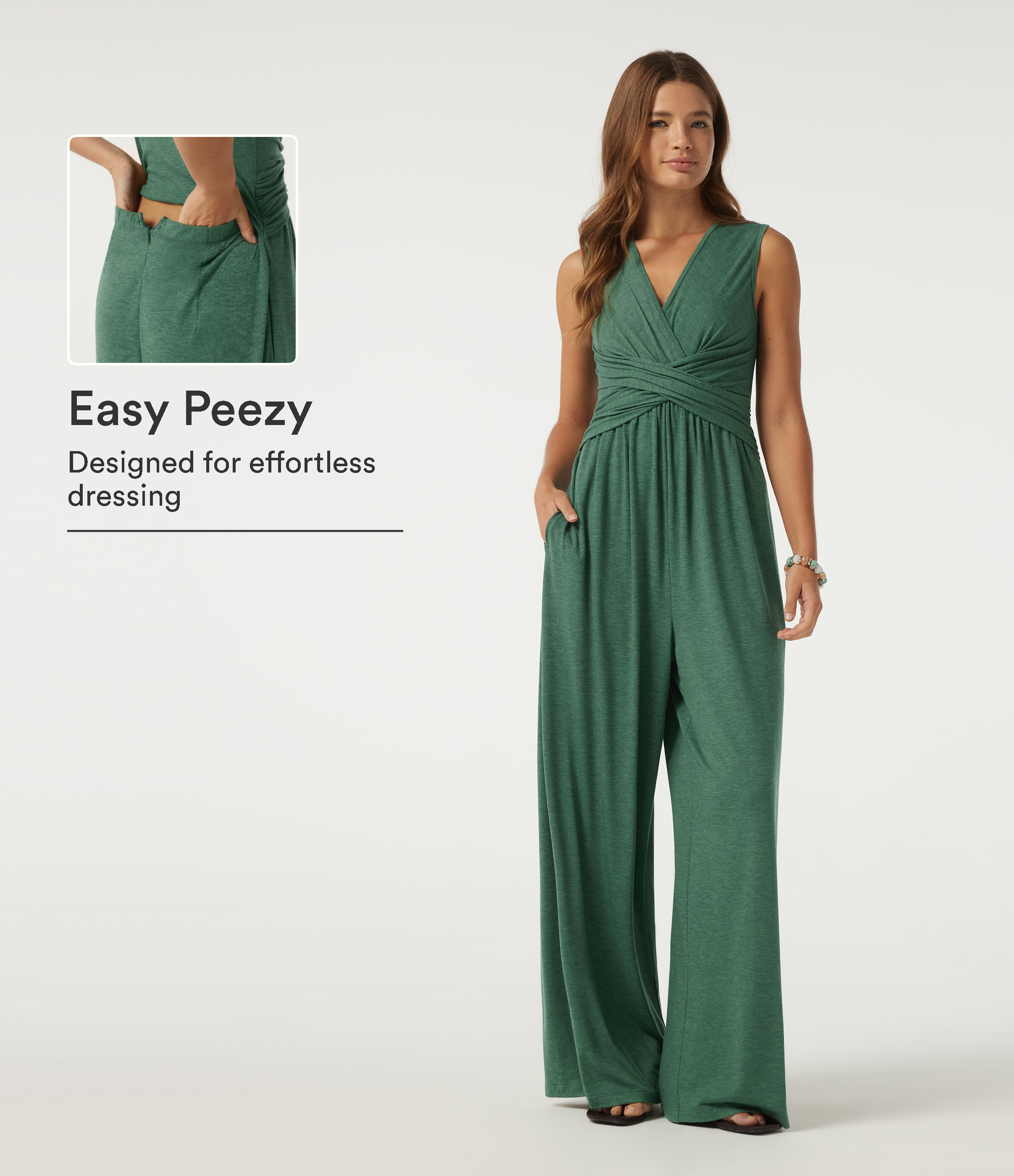  V Neck Sleeveless Casual Jumpsuit with Pockets-Easy Peezy Edition