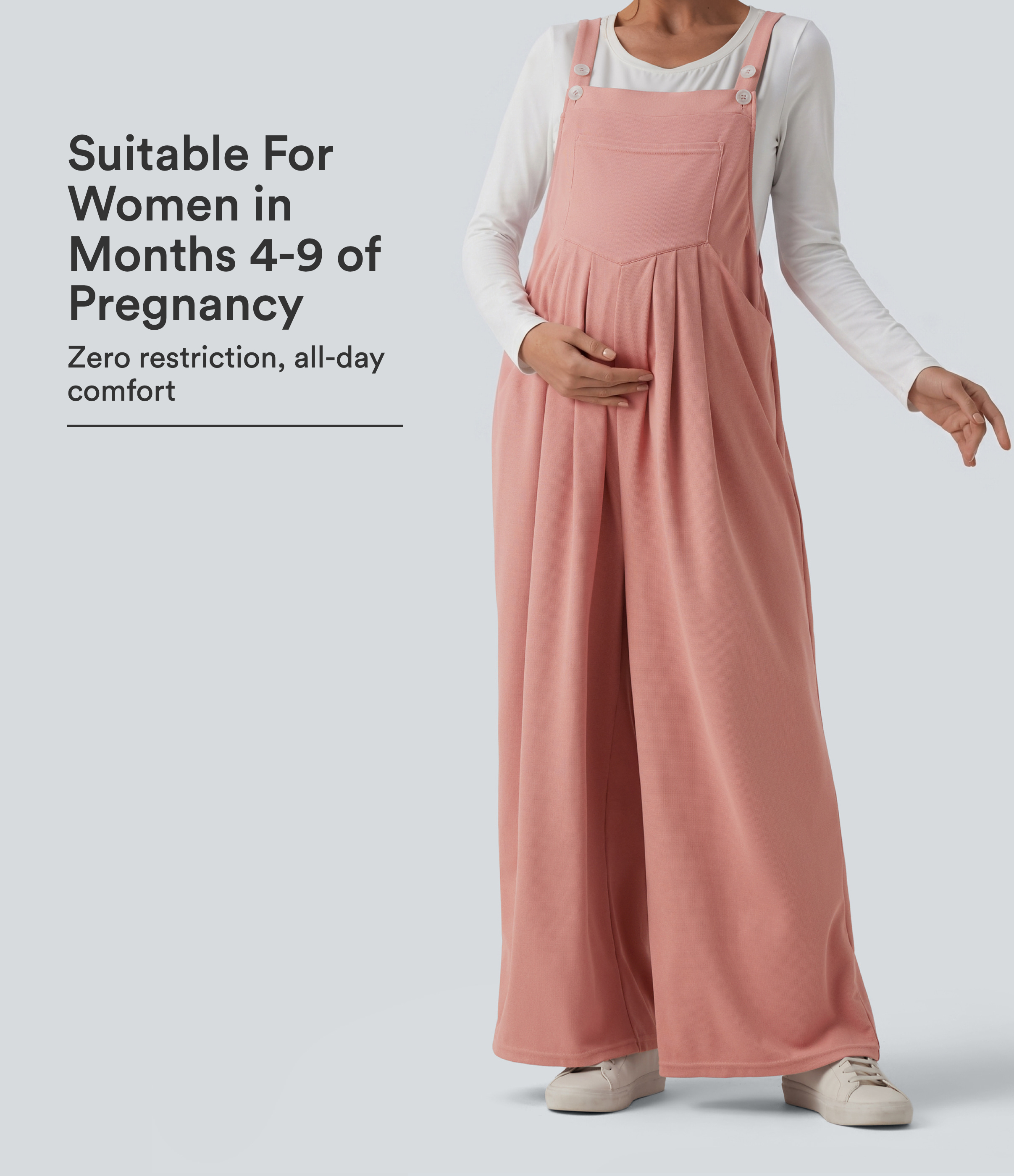 Adjustable Straps Waffle Casual Maternity Dungarees with Pockets