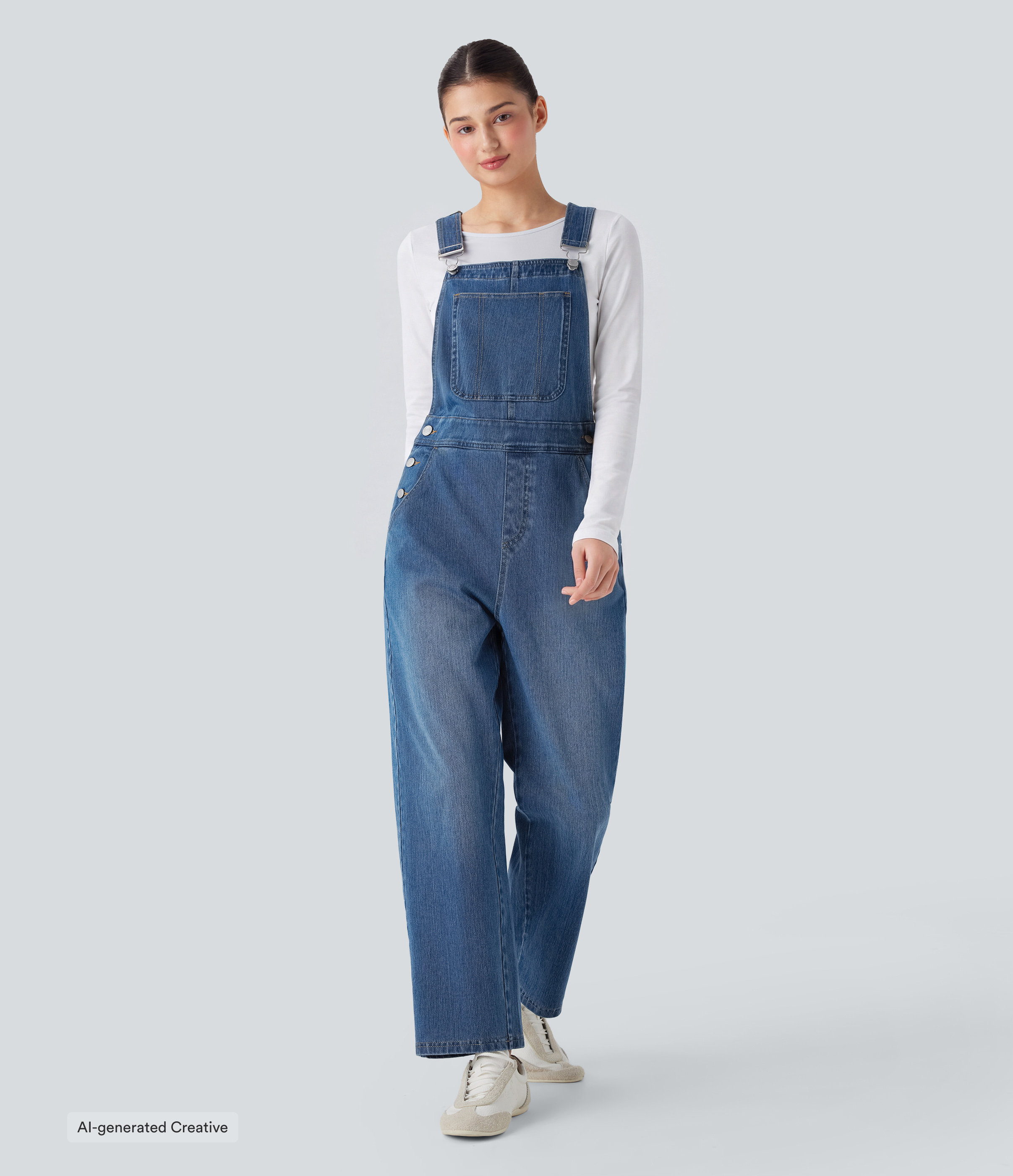 Cerulean Blue Denim Halara Flex™ Straight Leg Denim Casual Dungarees with Pockets / 1