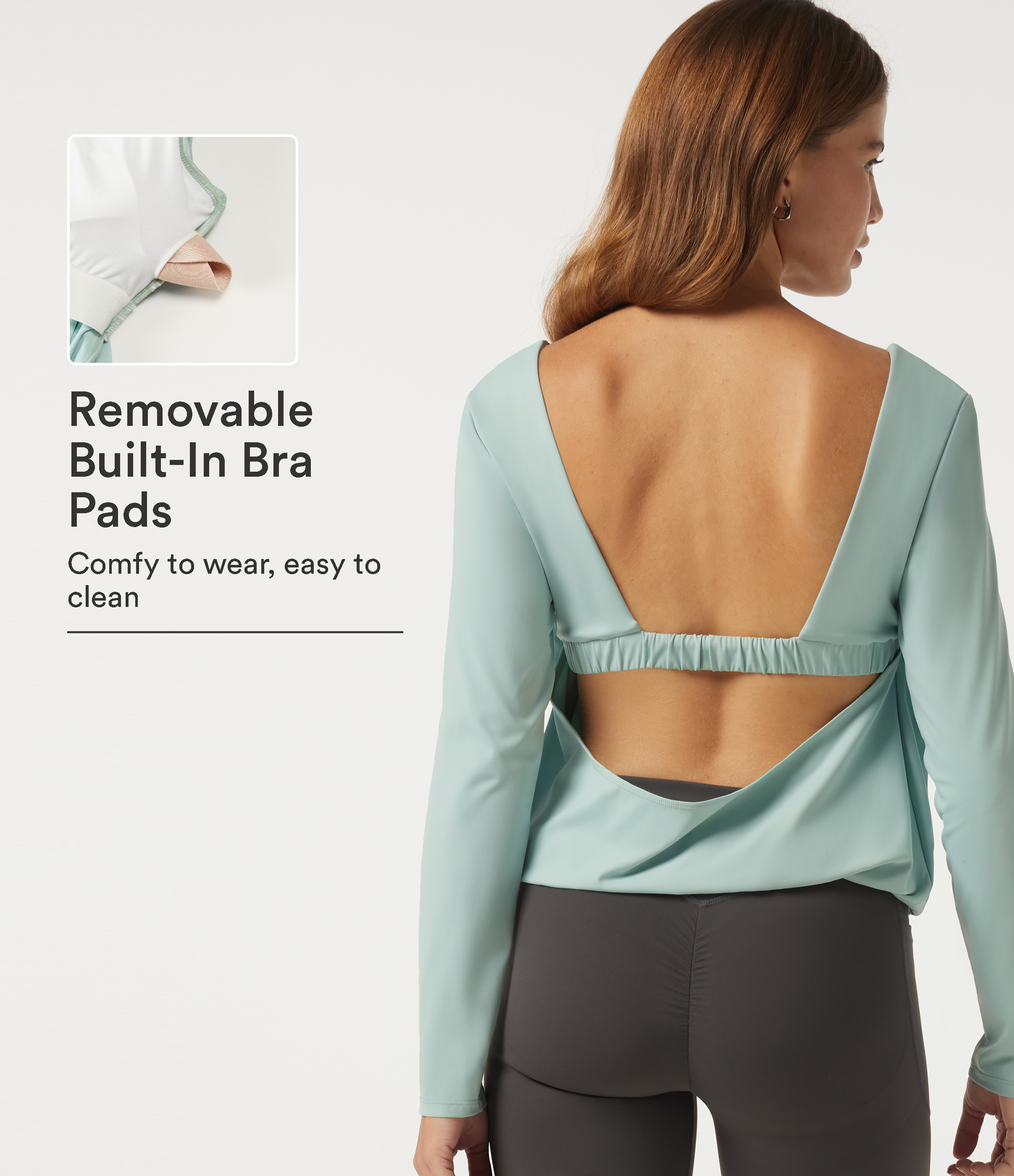 SoftlyZero™ Airy Diamond Collar Long Sleeve Cut Out Back Yoga Sports Top with Built-in Bra