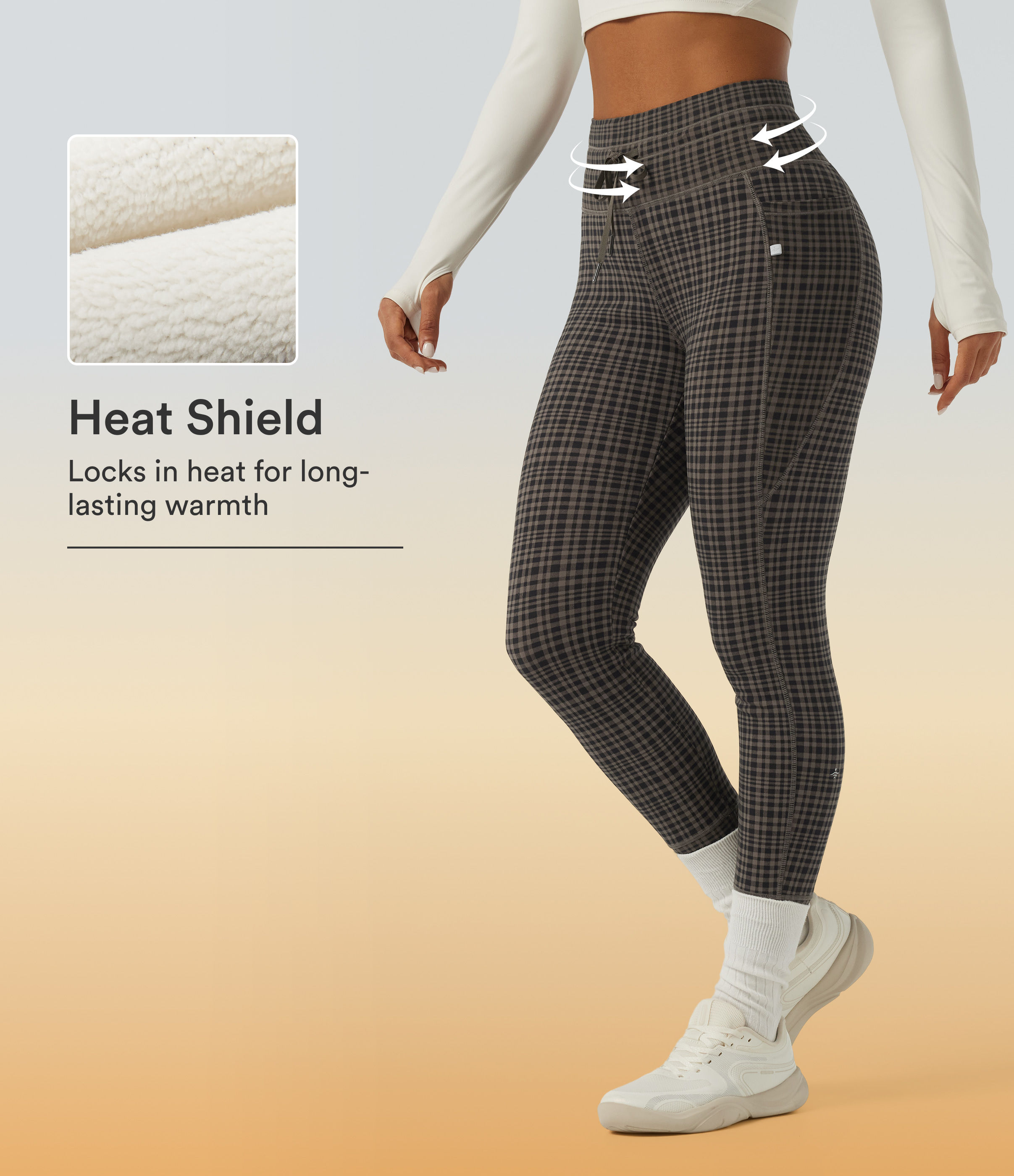 Halara UltraSculpt™ legging de yoga slim à taille haute, chauffant, en polaire, à carreaux, avec cordon de serrage et poches