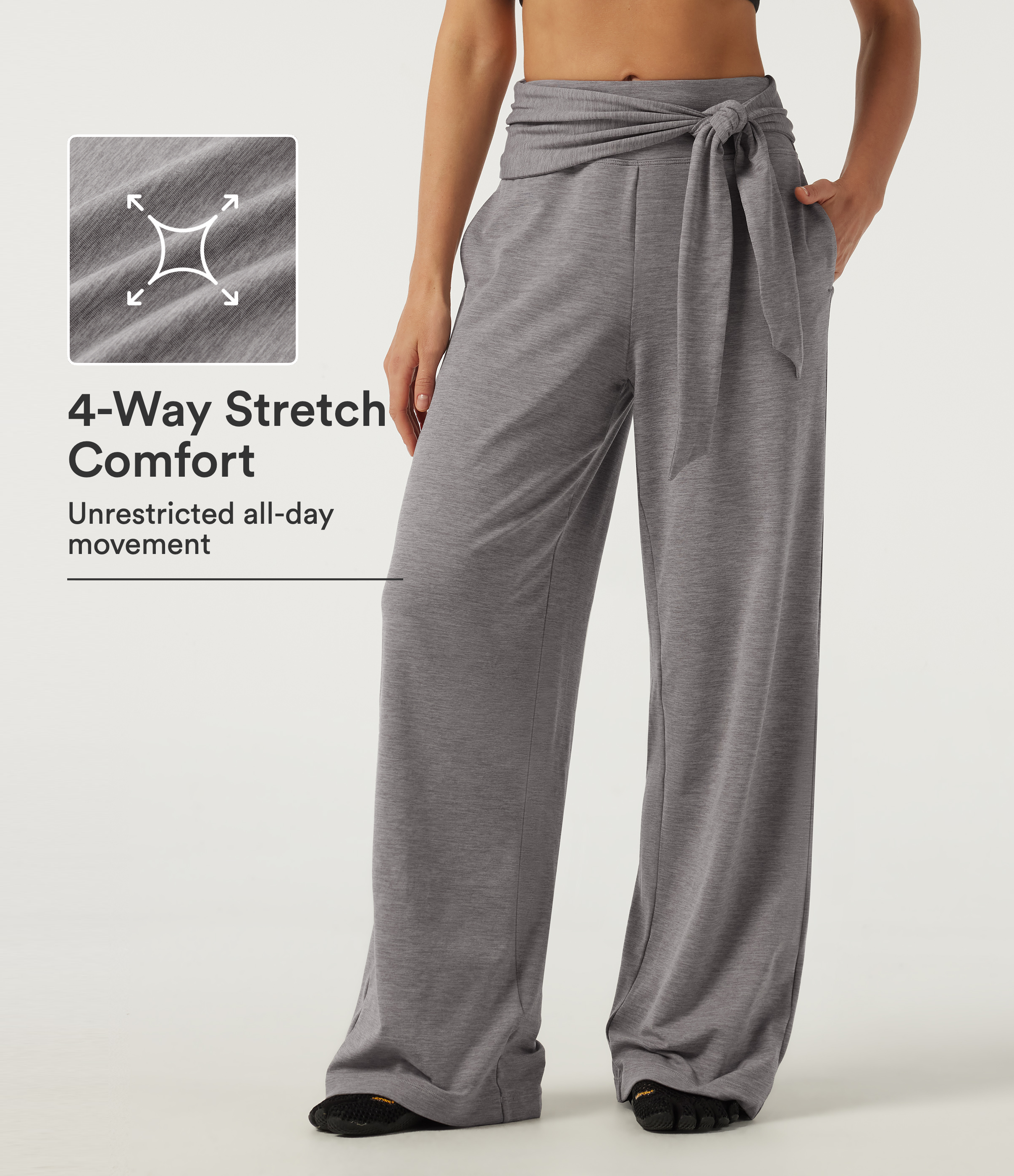 Mid Rise Straight Leg Tie Front Wrapped Yoga Pants with Pockets