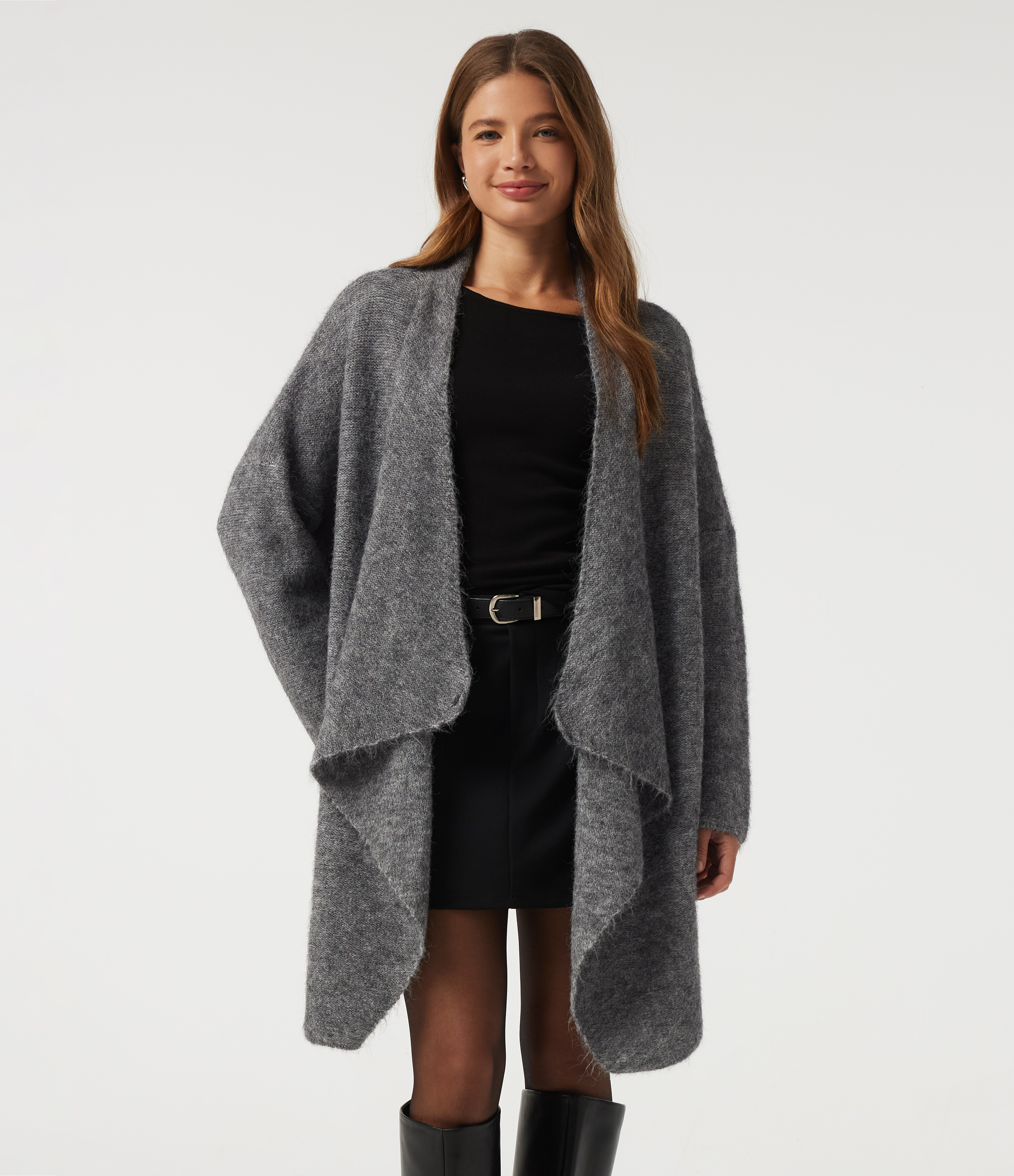Waterfall Drop Shoulder Long Sleeve Relaxed Longline Work Sweater Cardigan