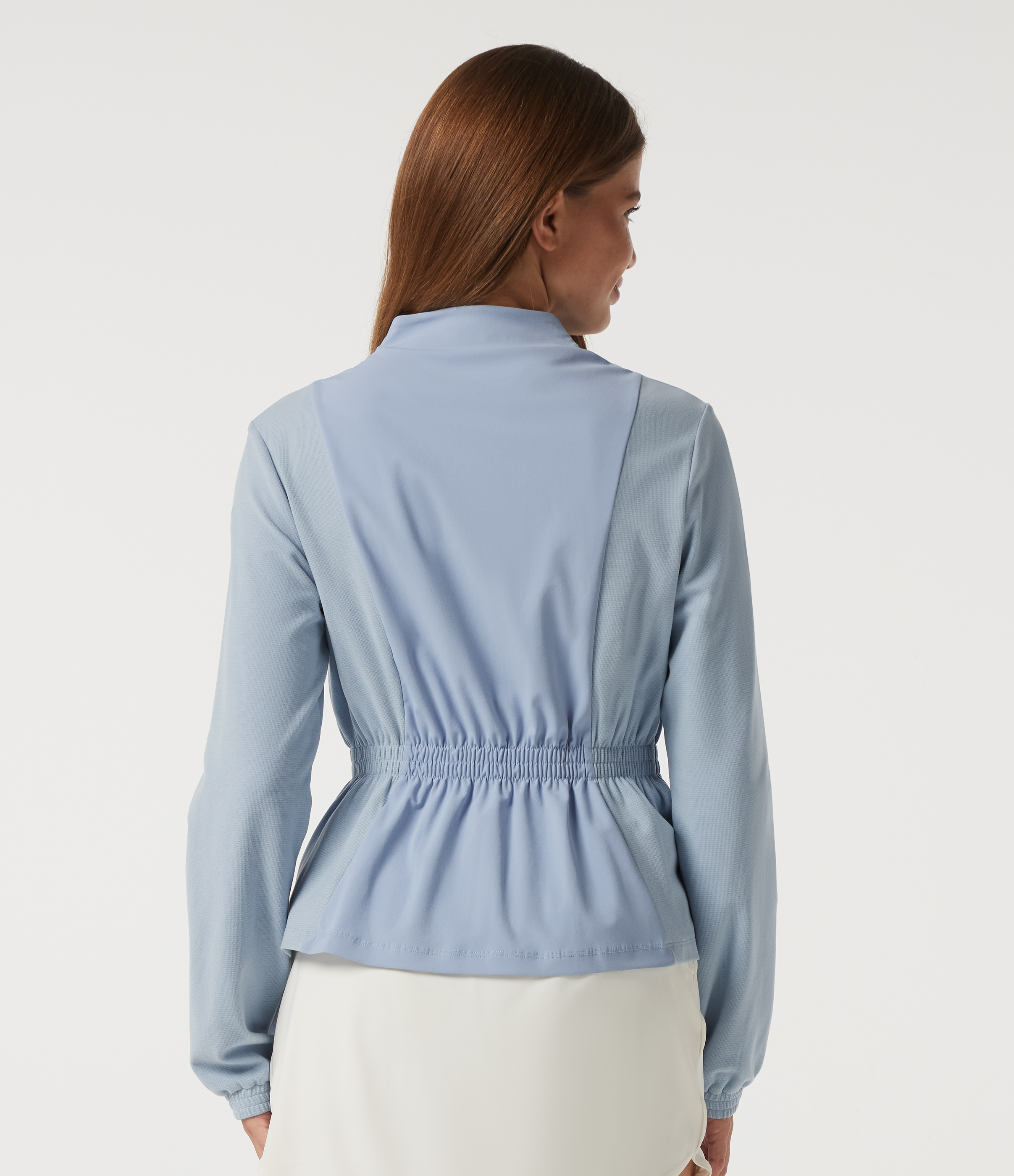 Subdued Blue Long Sleeve Ruched Casual Jacket with Pockets / 2