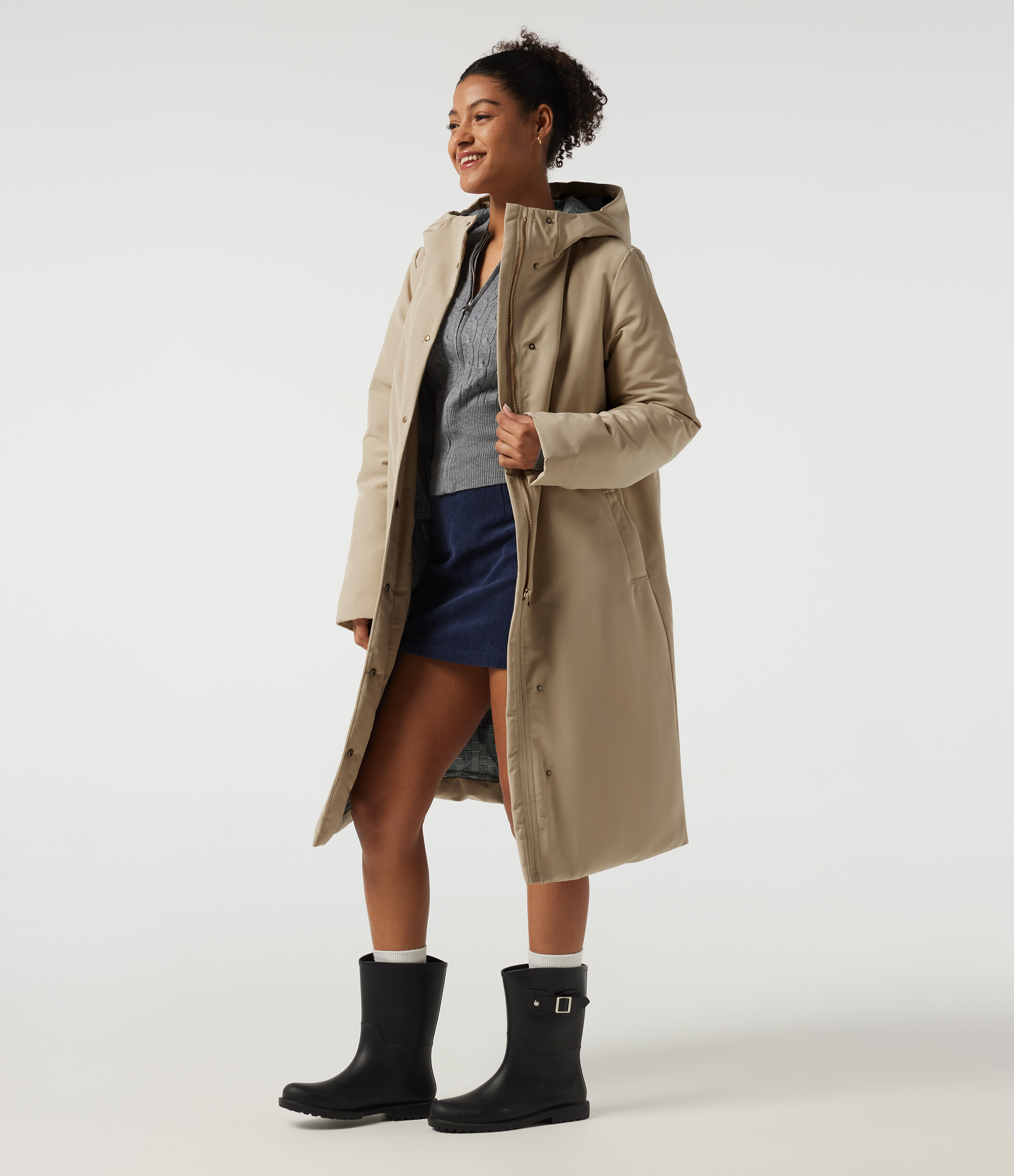 Hooded Long Sleeve Open Front Loneline Casual Down Jacket with Pockets