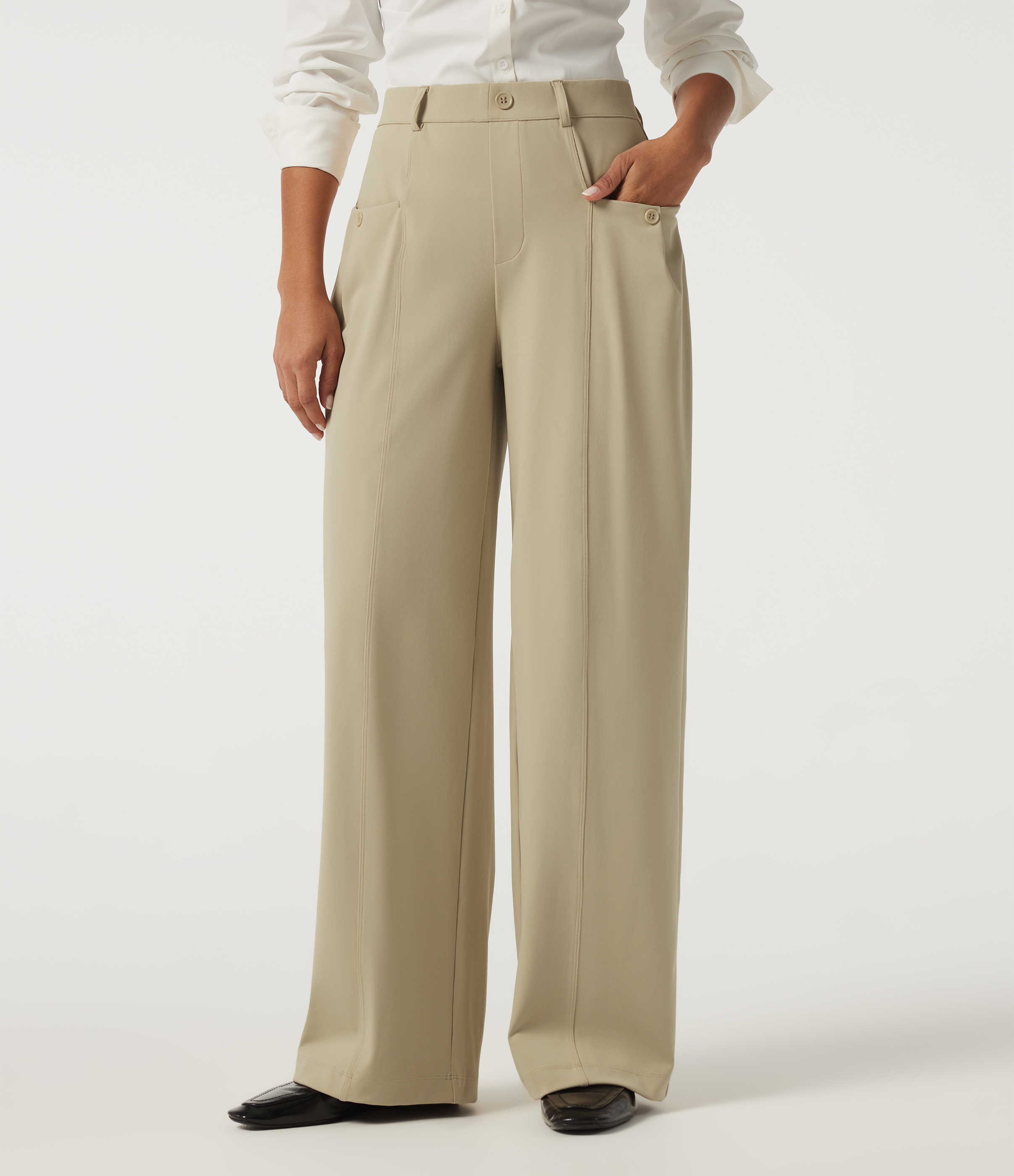 Halara DayStretch Mid Rise Wide Leg Work Pants with Pockets