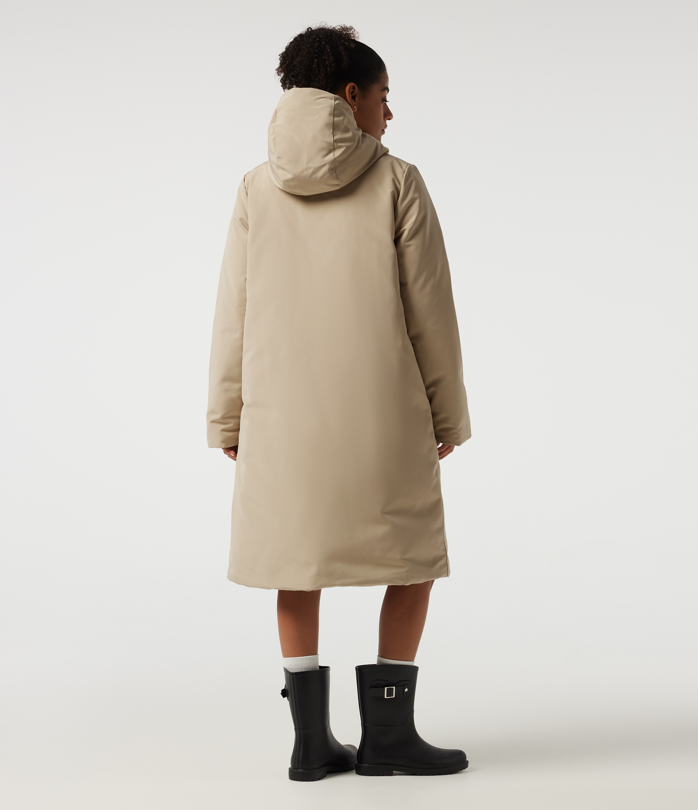 Khaki Hooded Long Sleeve Open Front Loneline Casual Down Jacket with Pockets / 2