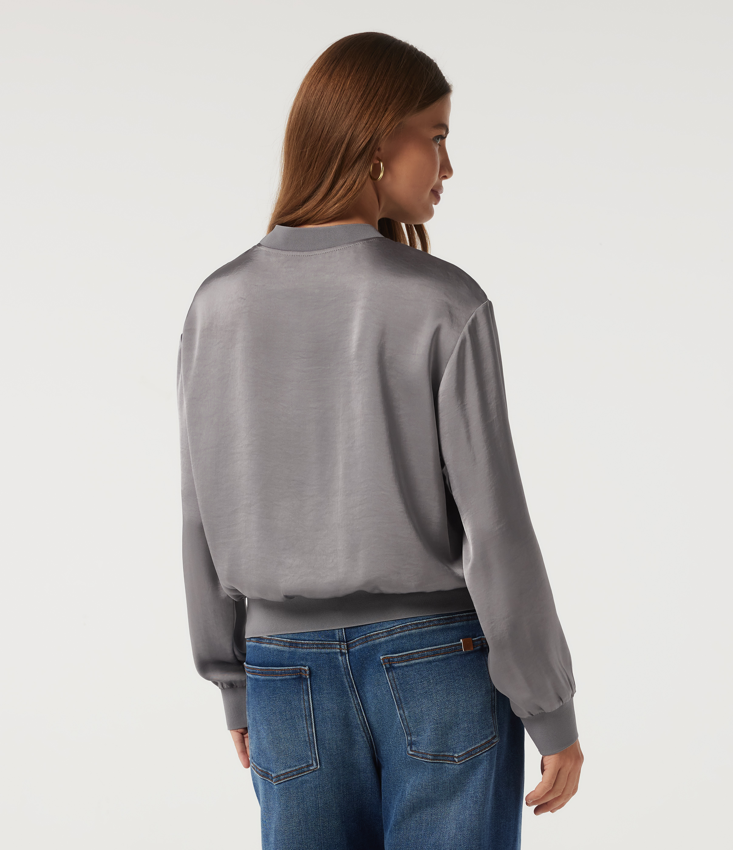 Grey Round Neck Long Sleeve Casual Blouse / 2