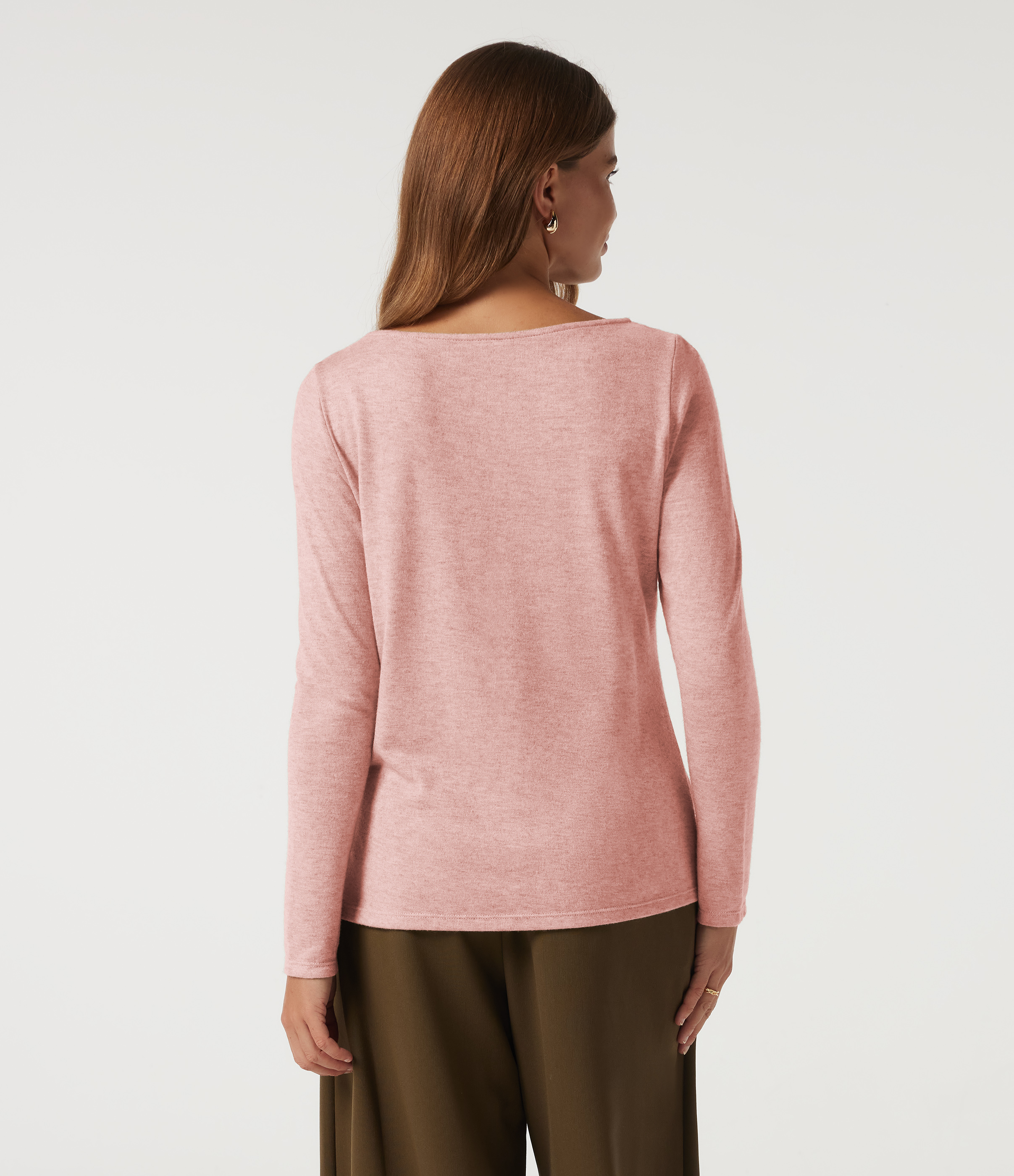 Peach Pomelo Pink Boat Neck Long Sleeve Casual T-Shirt / 2