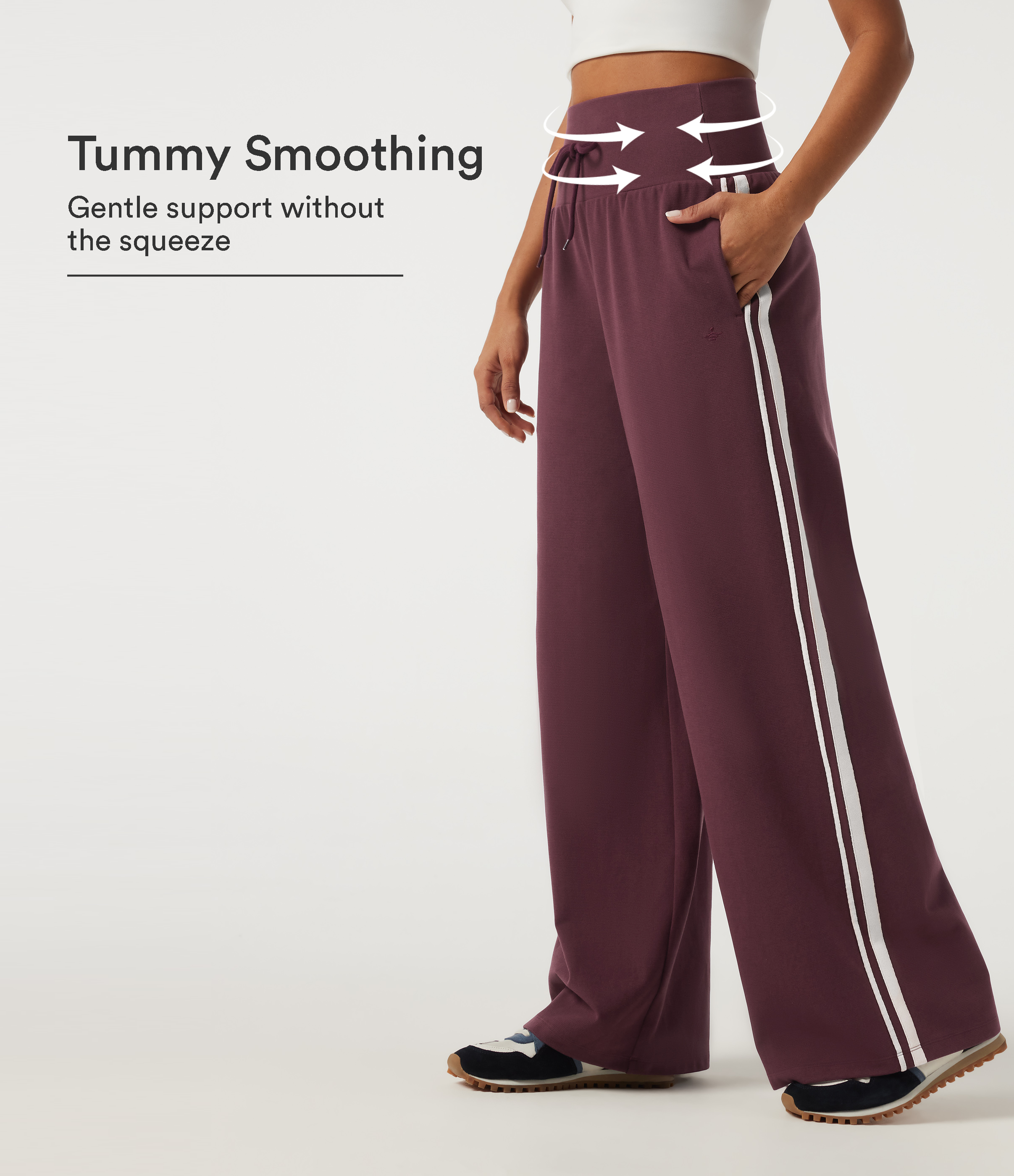 High Waisted Tummy Control Wide Leg Color Block Side Stripe Casual Pants with Pockets