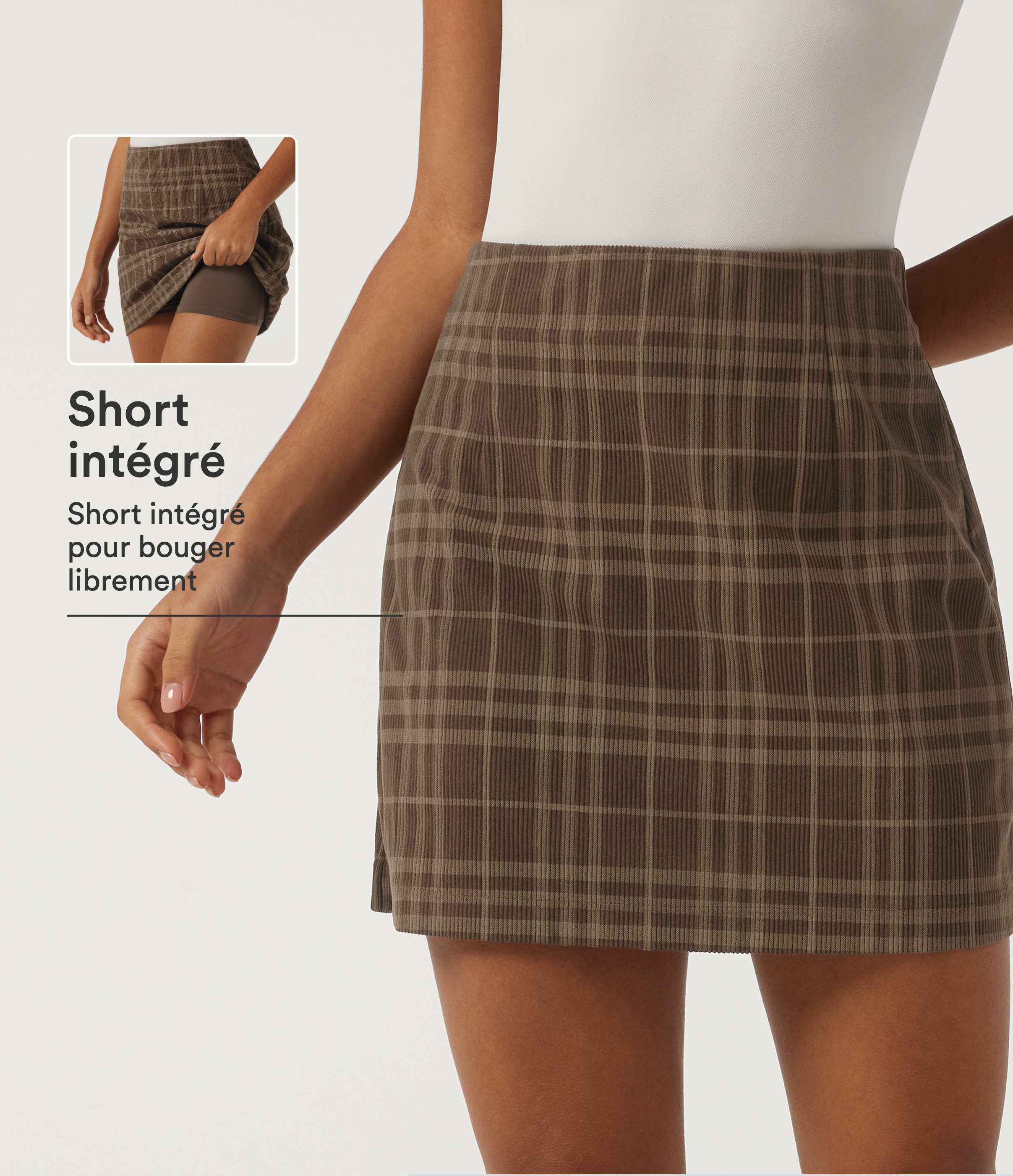 Cocoa Tartan Jupe-short mini trapèze en velours côtelé à imprimé léopard taille haute / 1