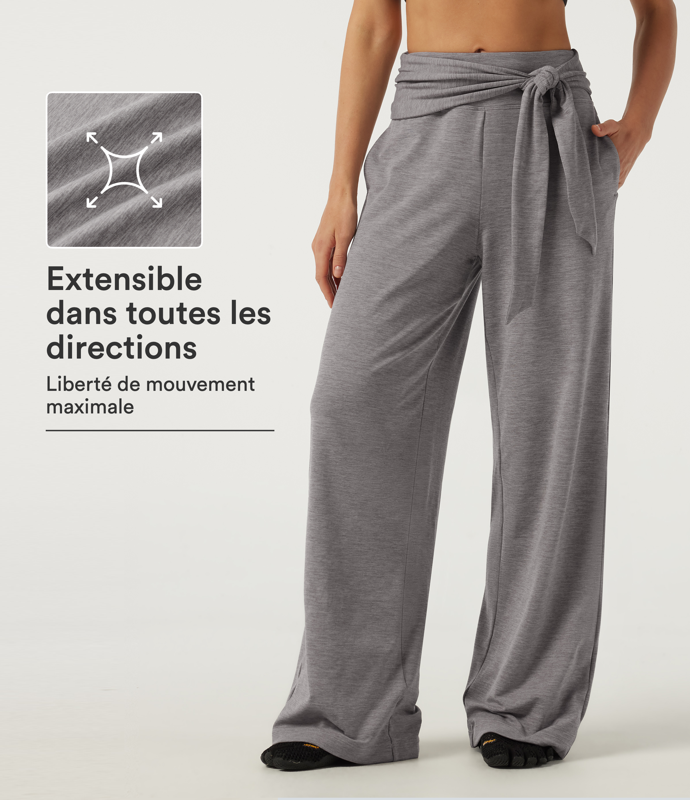 Pantalon de yoga droit taille mi-haute à effet portefeuille avec lien à nouer devant et poches