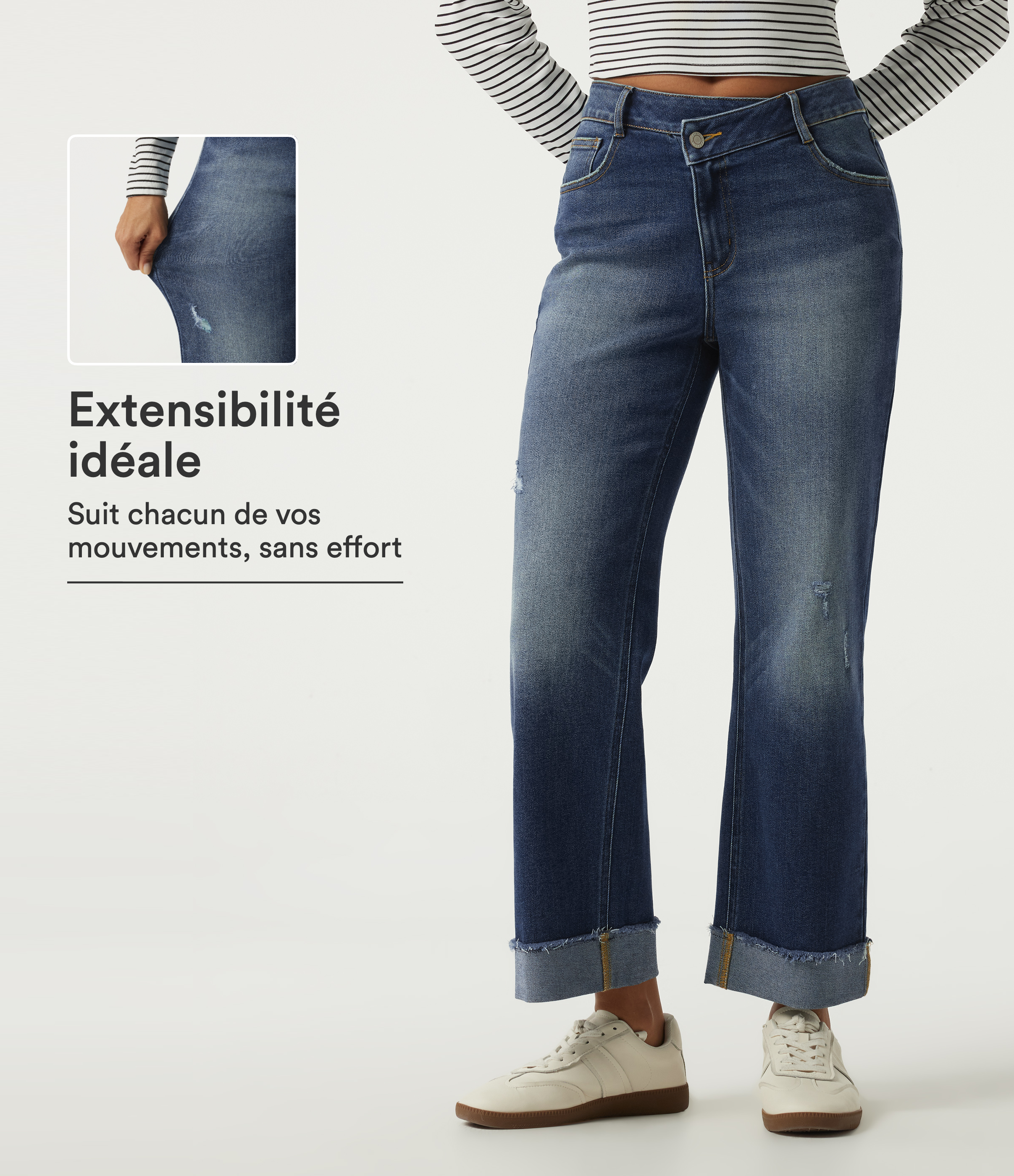 Jean droit taille mi-haute asymétrique avec poches