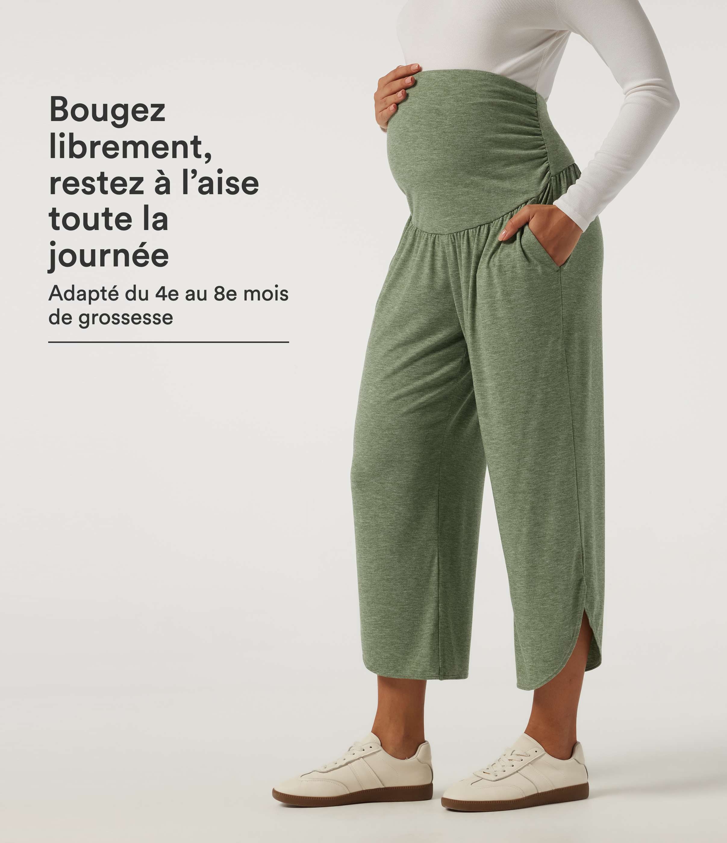 Pantalon de grossesse coupe large taille haute avec ourlet arrondi et poches