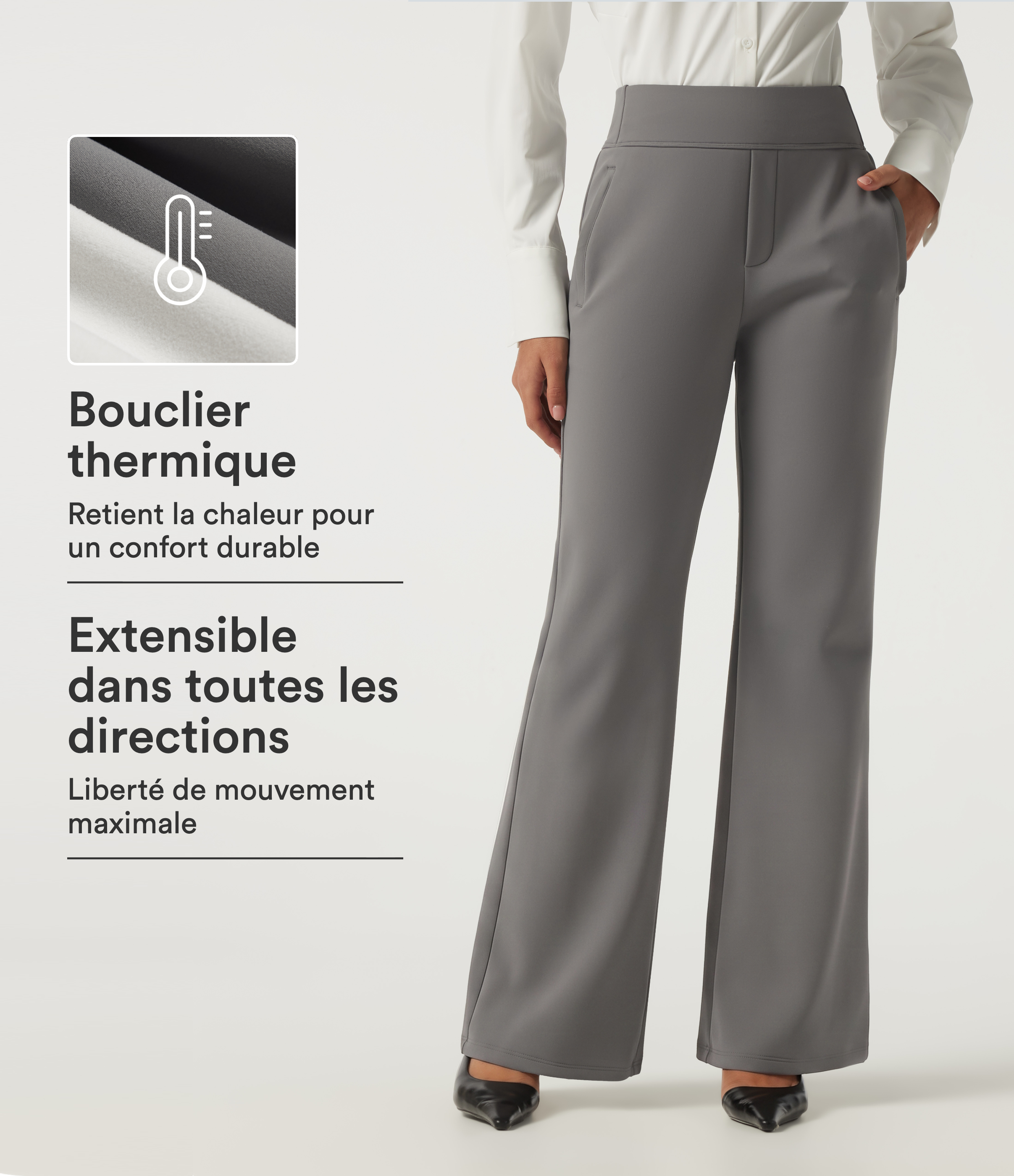 Pantalon de bureau flare doublé polaire à taille haute avec poches