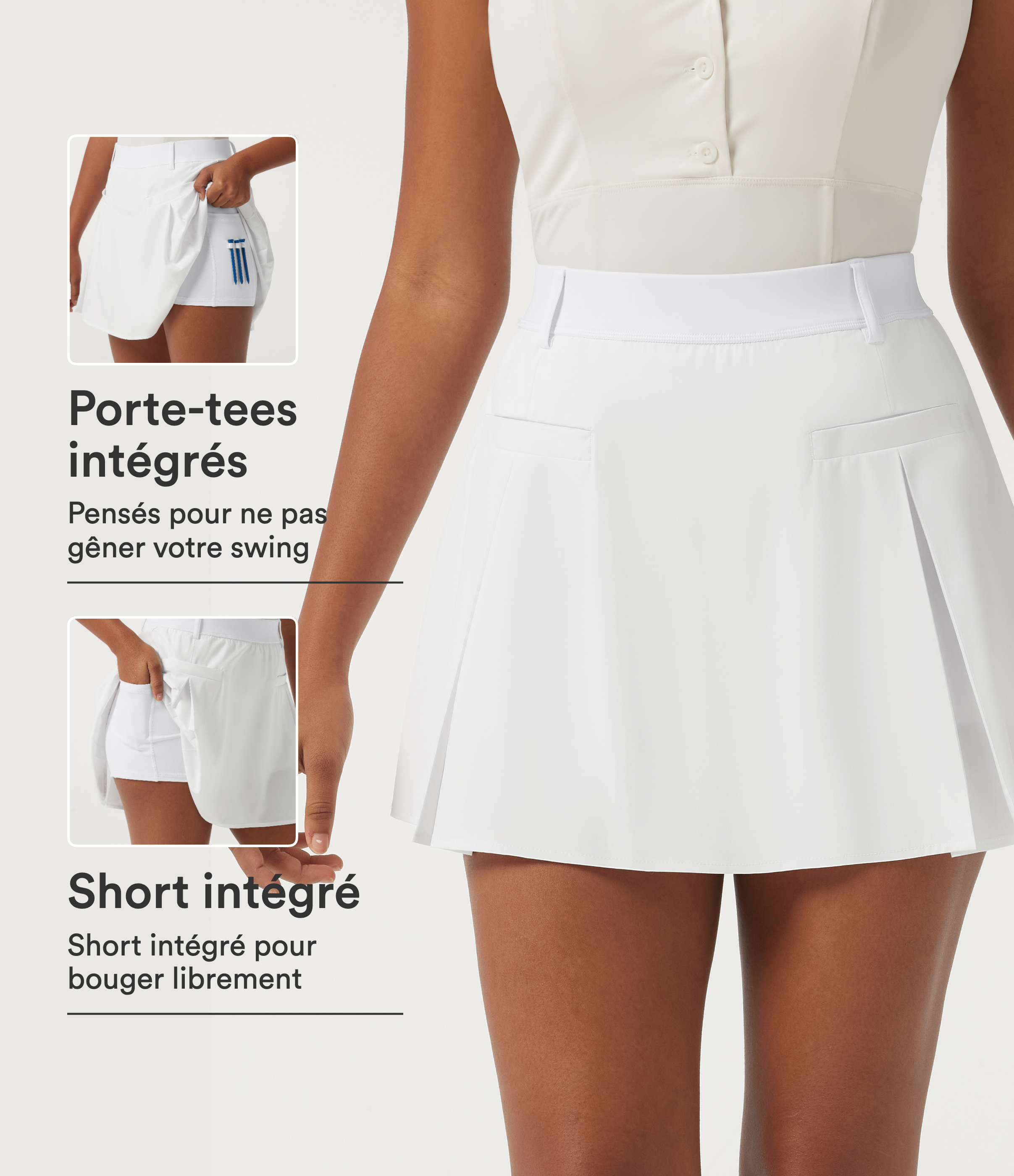 Blanc Jupe-short de golf micro-mini plissée Breezeful™ séchage rapide taille haute avec poche pour tee / 1