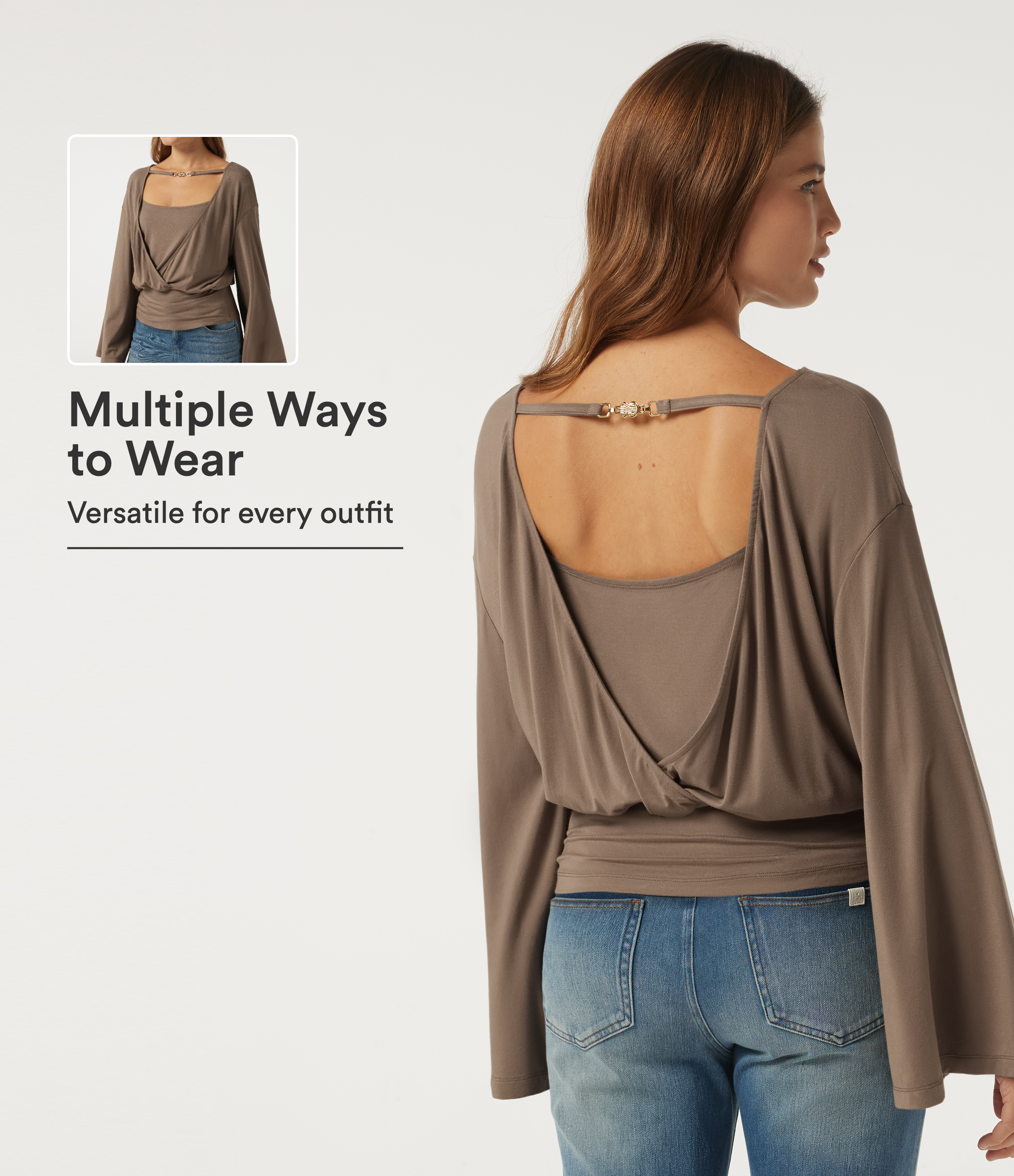 Boat Neck Long Sleeve Cut-Out Back Casual Top