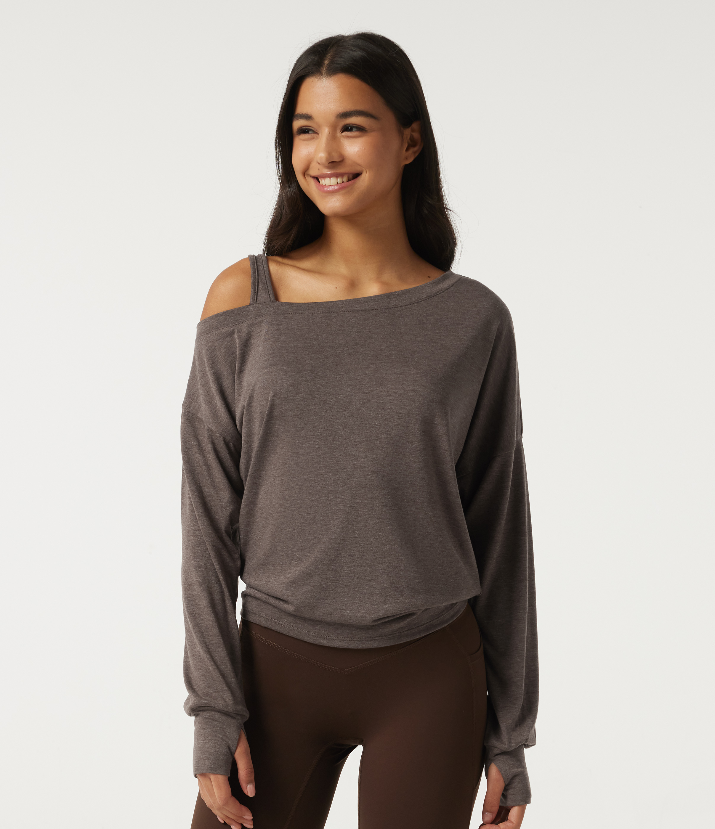 One Shoulder Long Sleeve Thumb Hole Yoga Sports Top