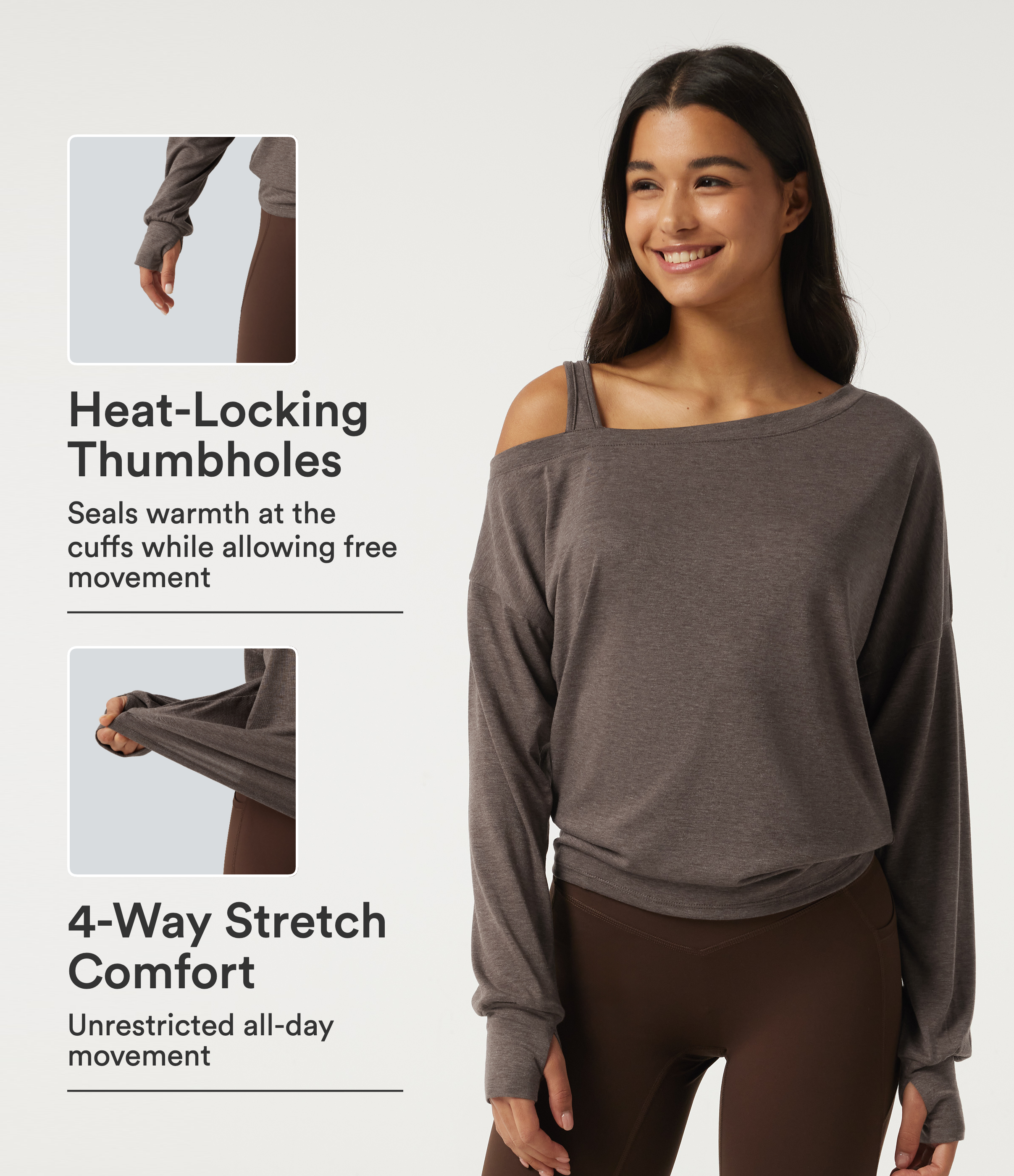 One Shoulder Long Sleeve Thumb Hole Yoga Sports Top