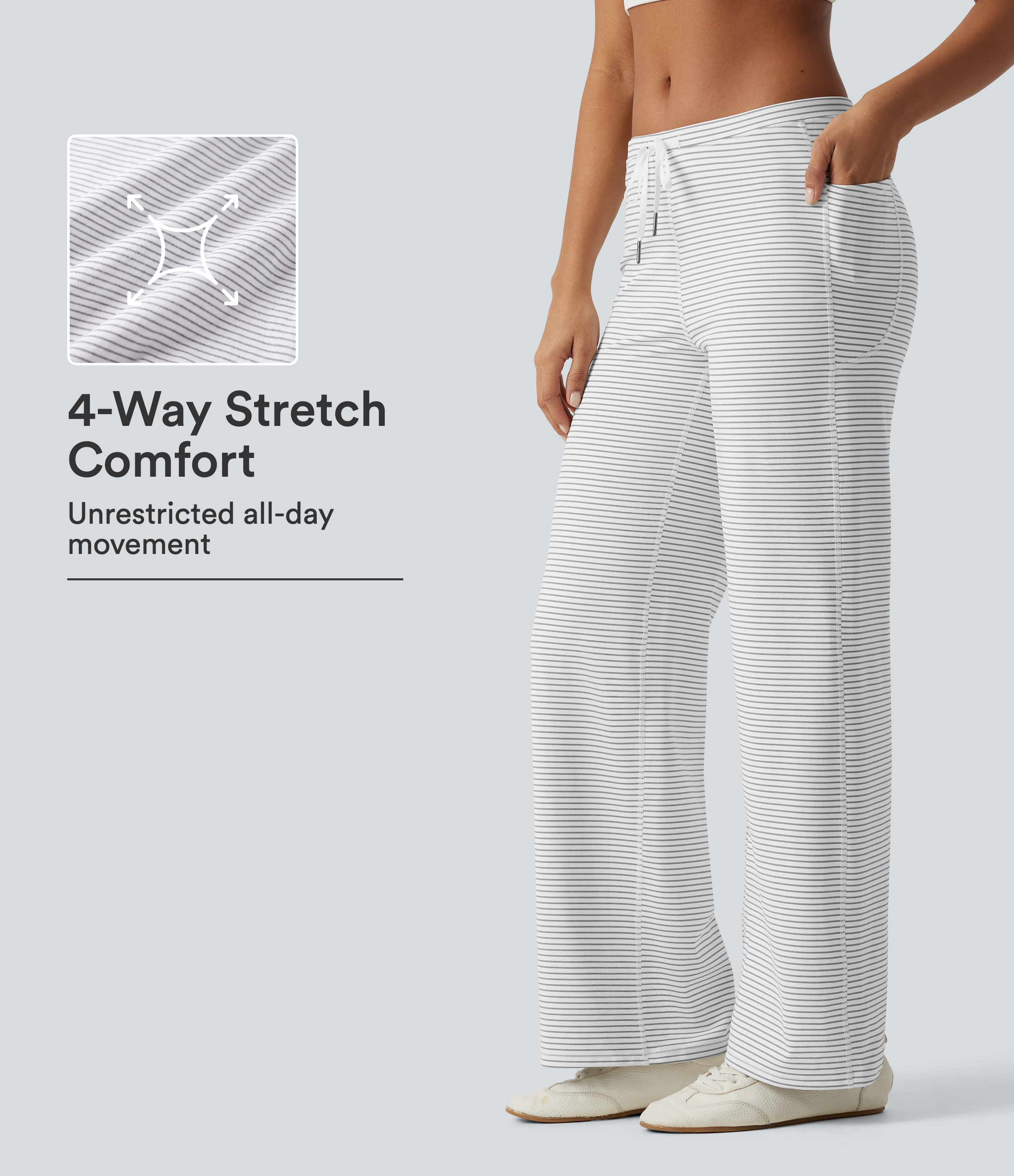 Low Rise Drawstring Straight Leg Stripe Yoga Pants with Pockets