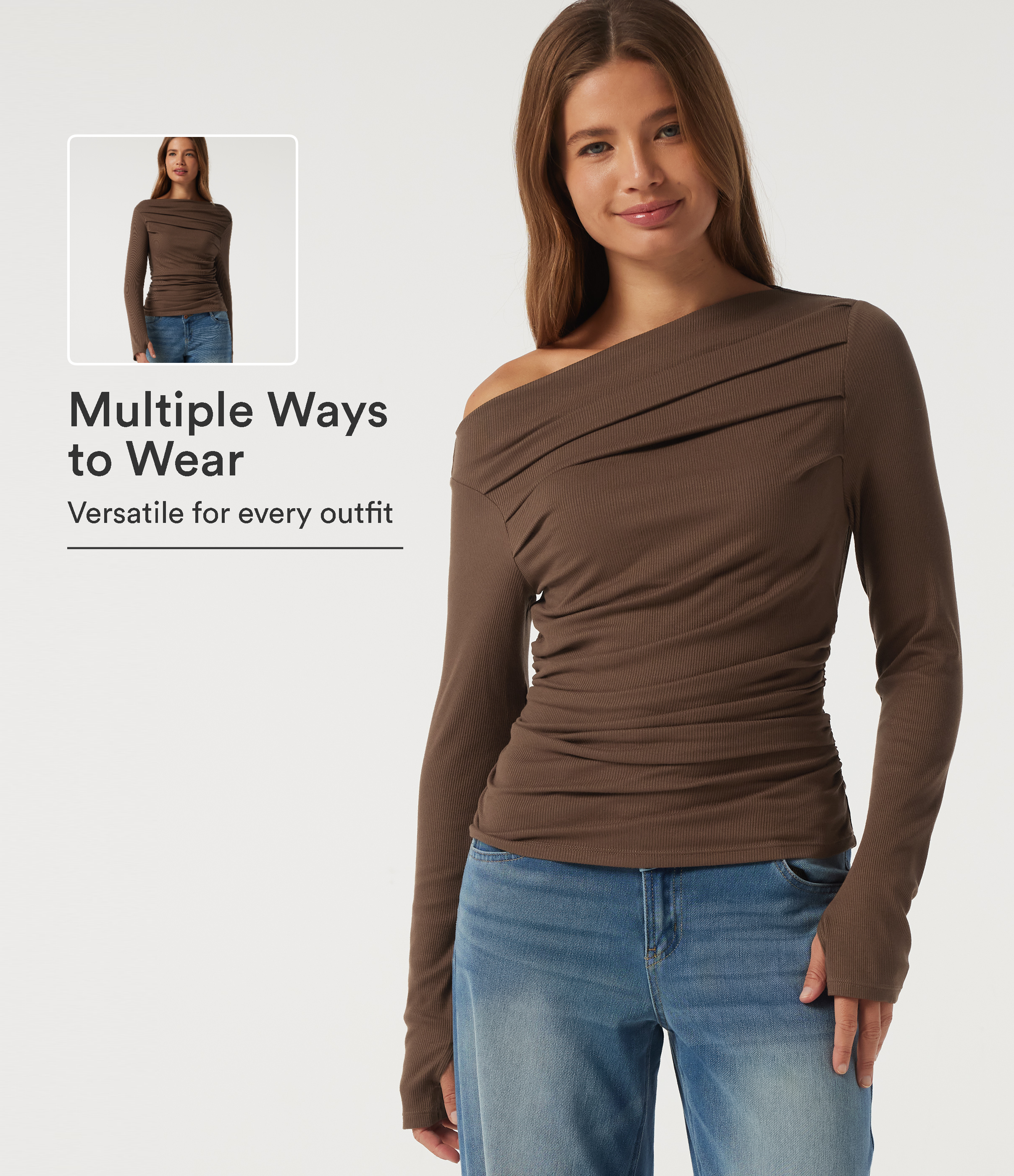 Off Shoulder Long Sleeve Casual Top with Thumbholes