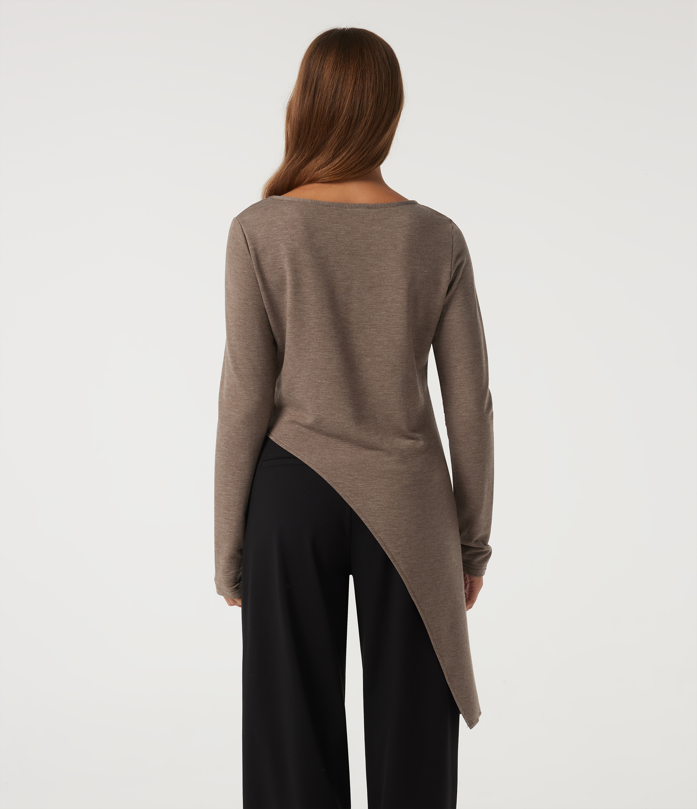 Maple Spice Boat Neck Long Sleeve Asymmetrical Hem Casual T-Shirt / 2