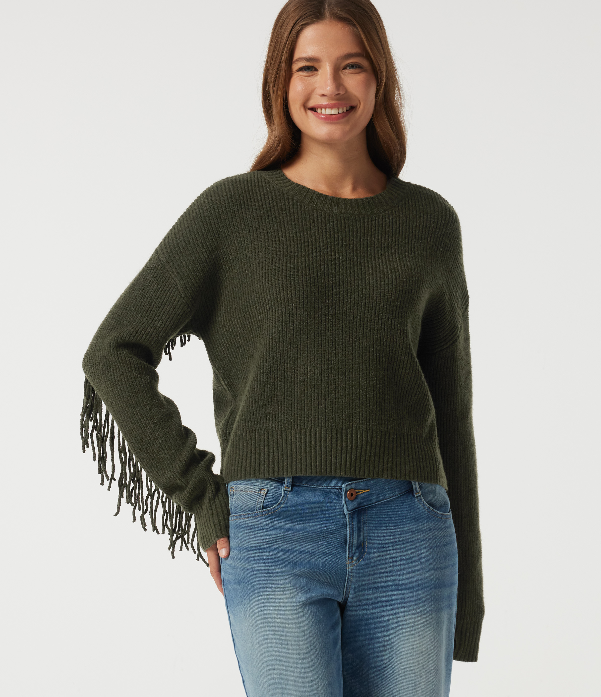 Round Neck Long Sleeve Fringe Casual Sweater