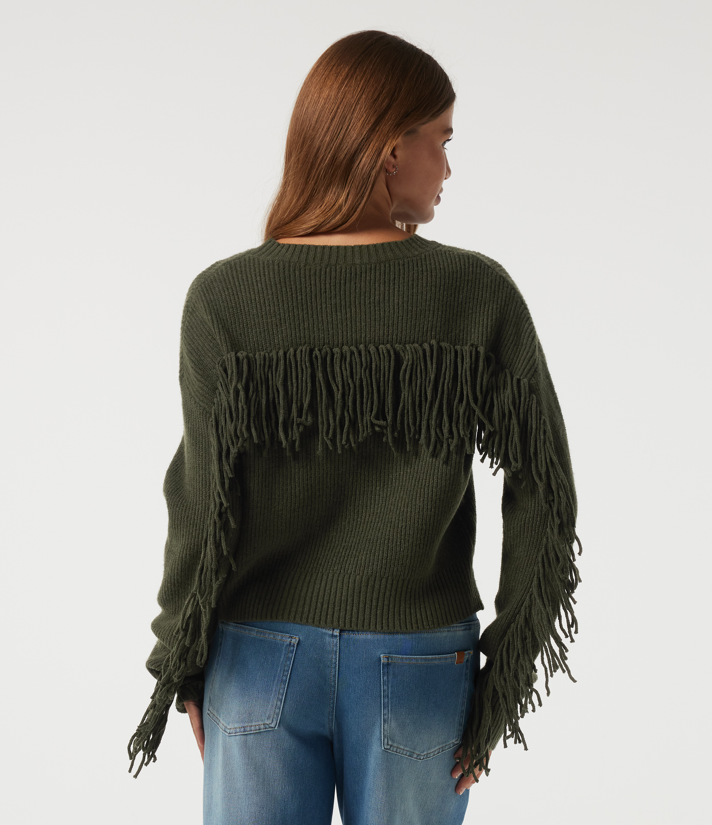 Duffel Bag Round Neck Long Sleeve Fringe Casual Sweater / 2
