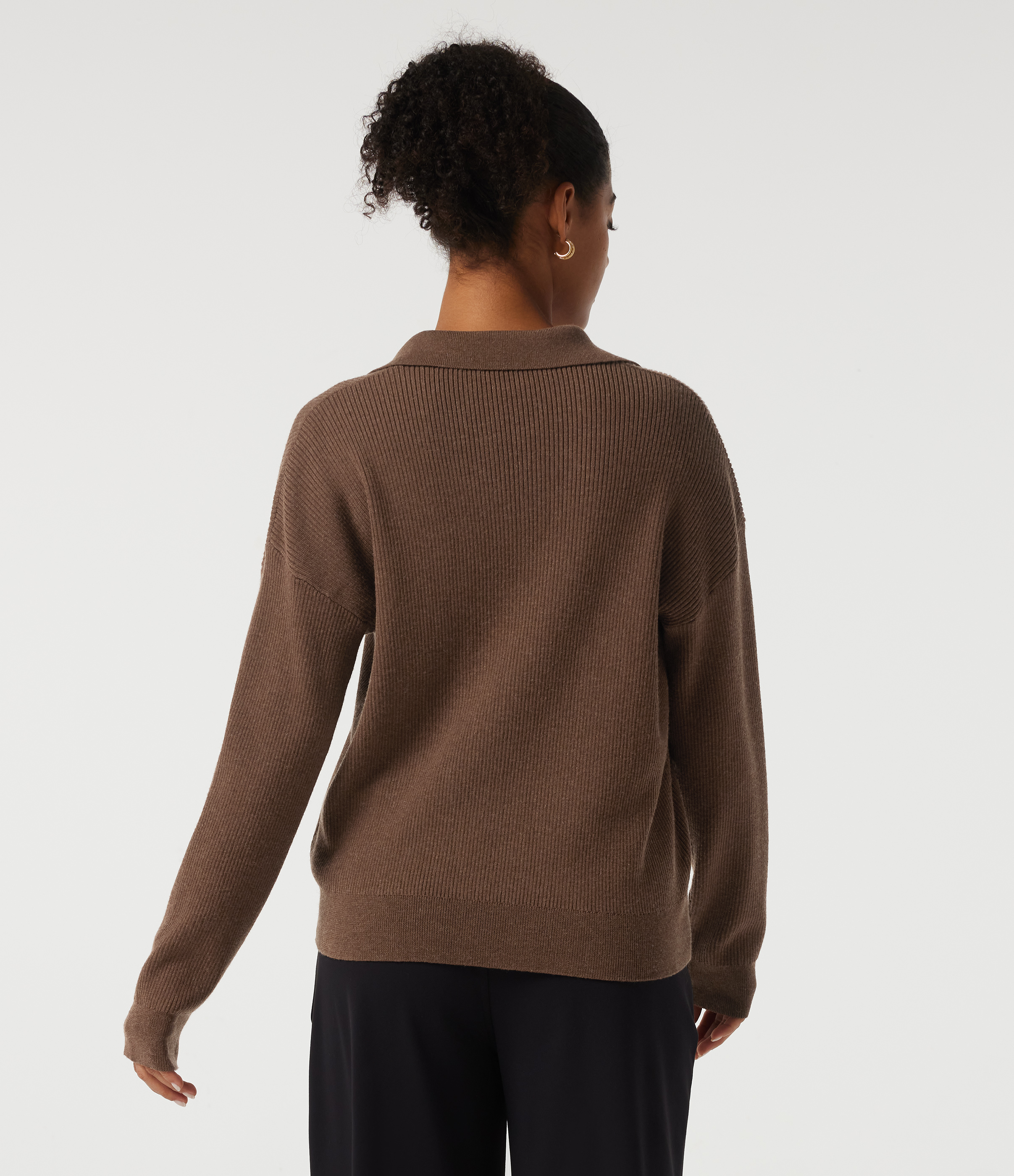 Pecan Pie V Neck Drop Shoulder Long Sleeve Work Sweater / 2