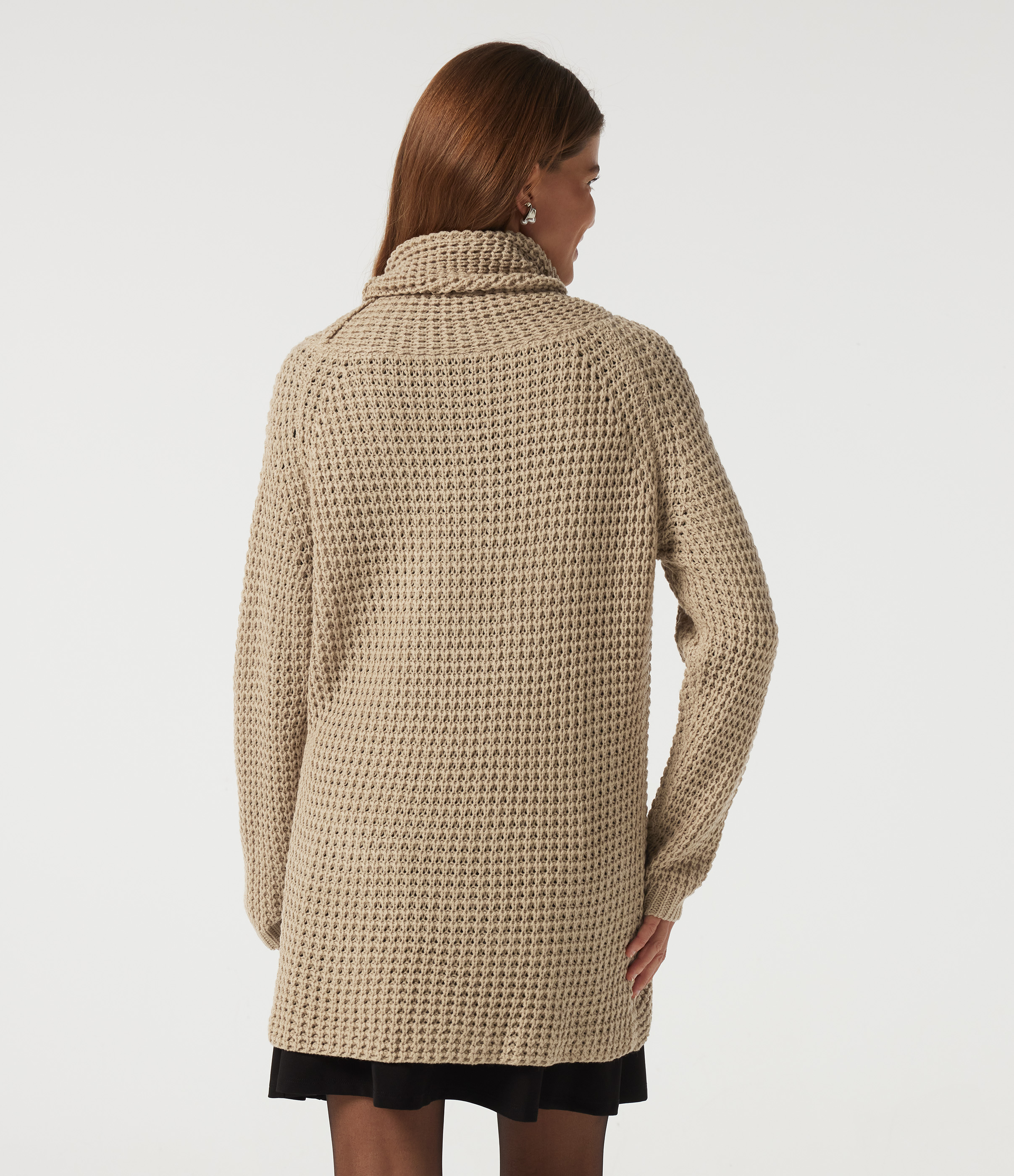 Pebble High Neck Long Sleeve Uneven Hem Casual Sweater / 2
