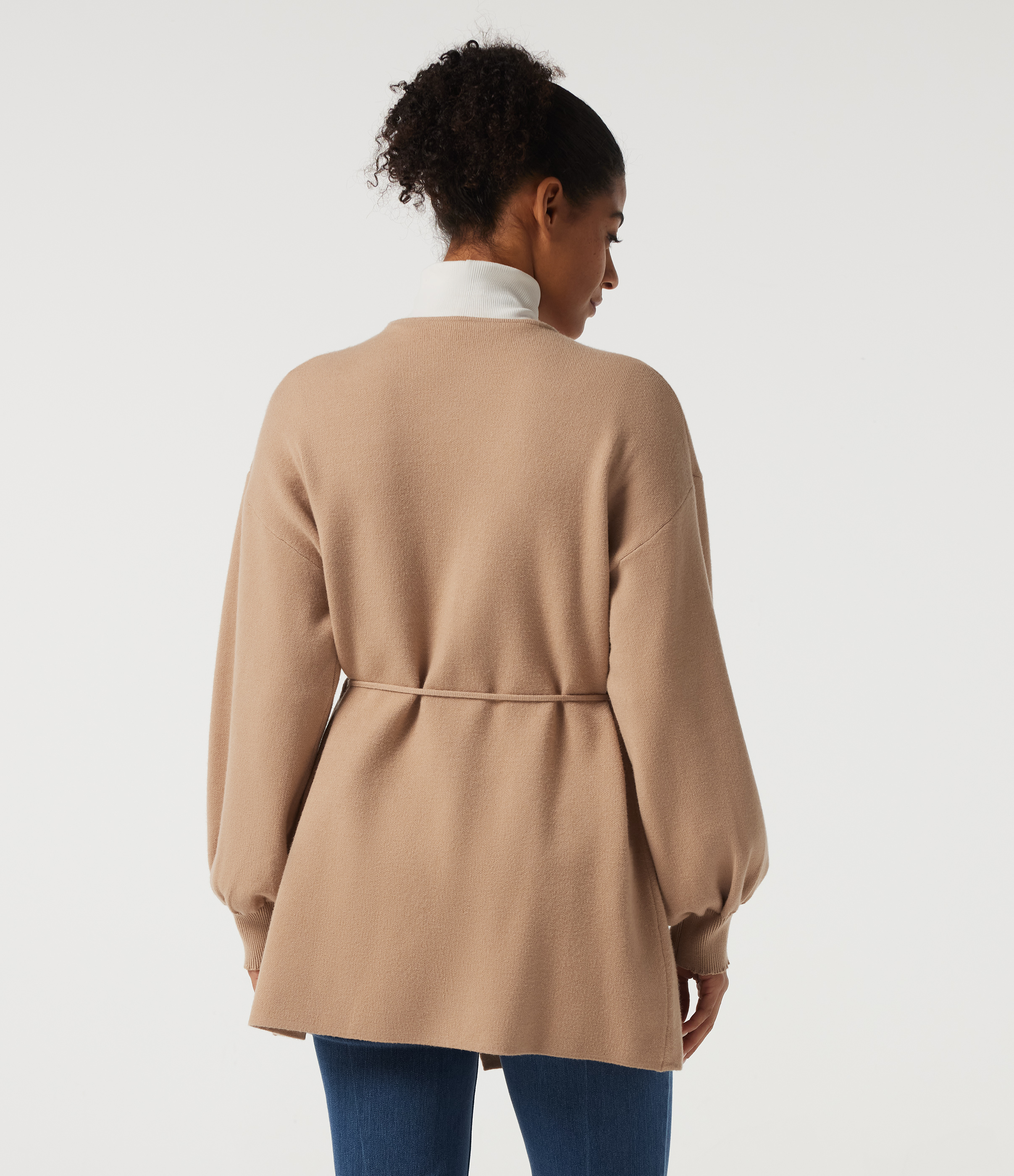 Lattè V Neck Long Sleeve Longline Belted Work Cardigan / 2