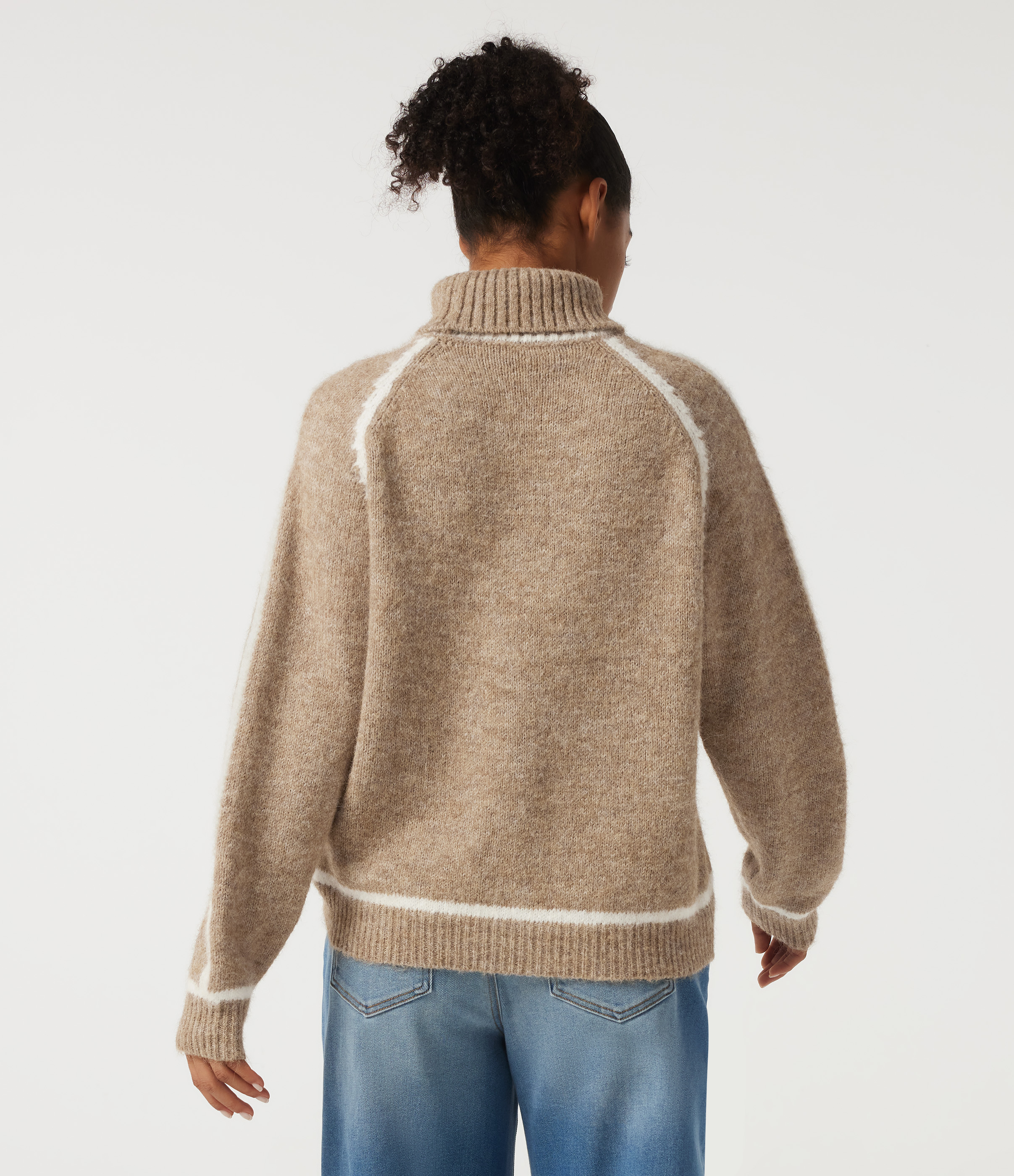 Sesame High Neck Long Sleeve Color Block Work Sweater / 2