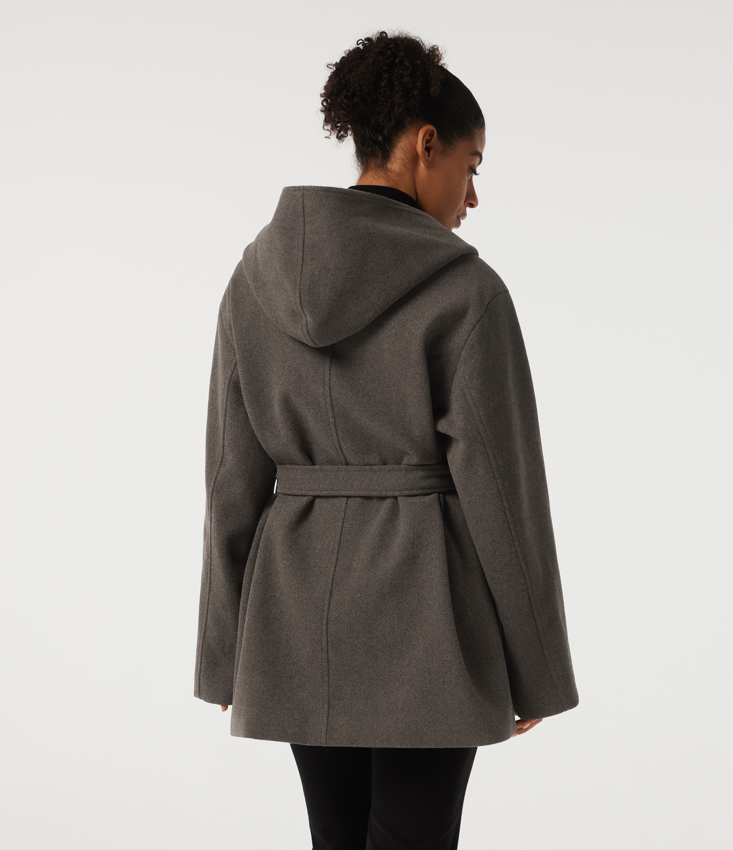 Major Brown Hooded Tie Long Sleeve Fleece Work Coat with Pockets / 2