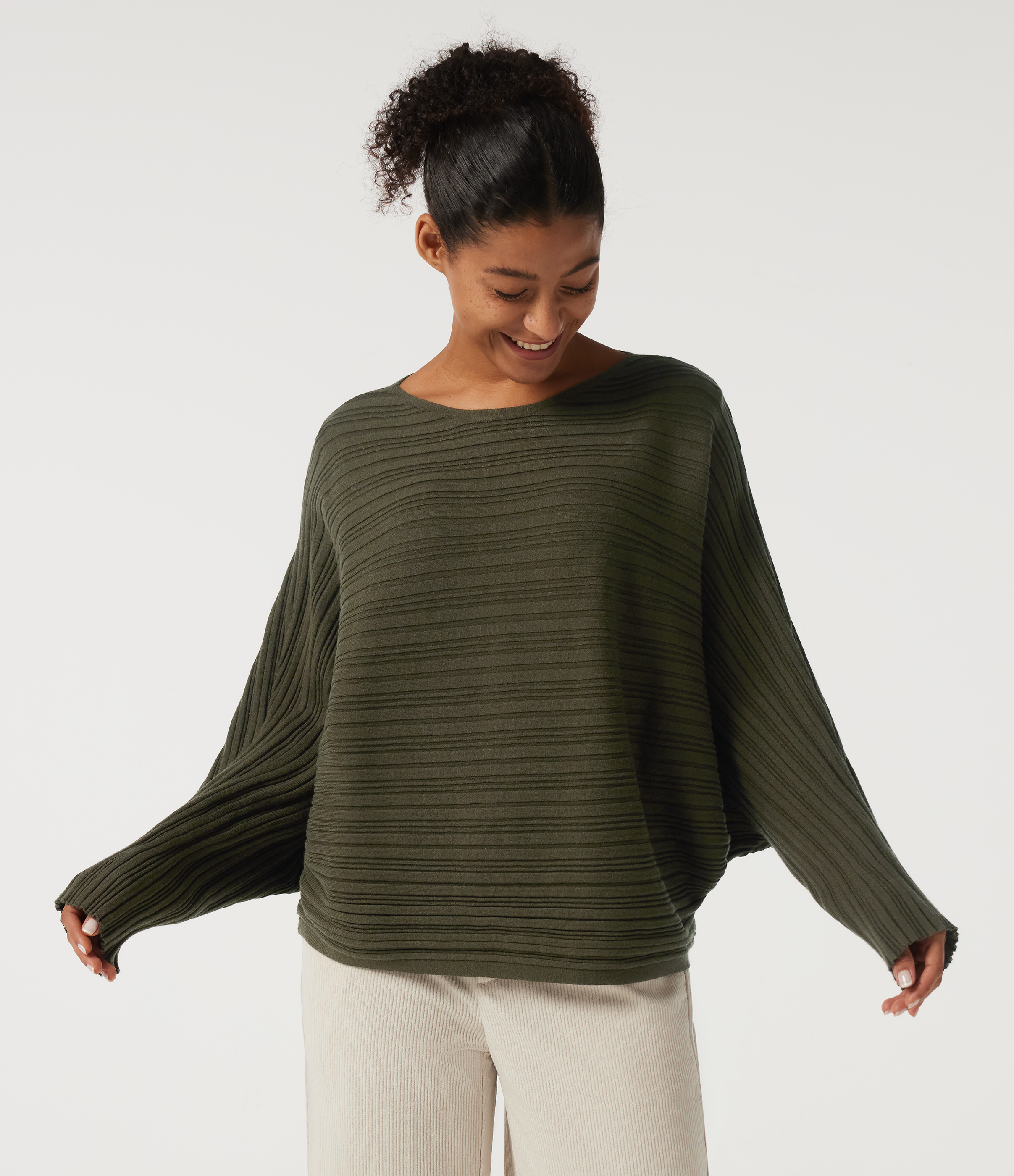 Boat Neck Batwing Long Sleeve Work Sweater