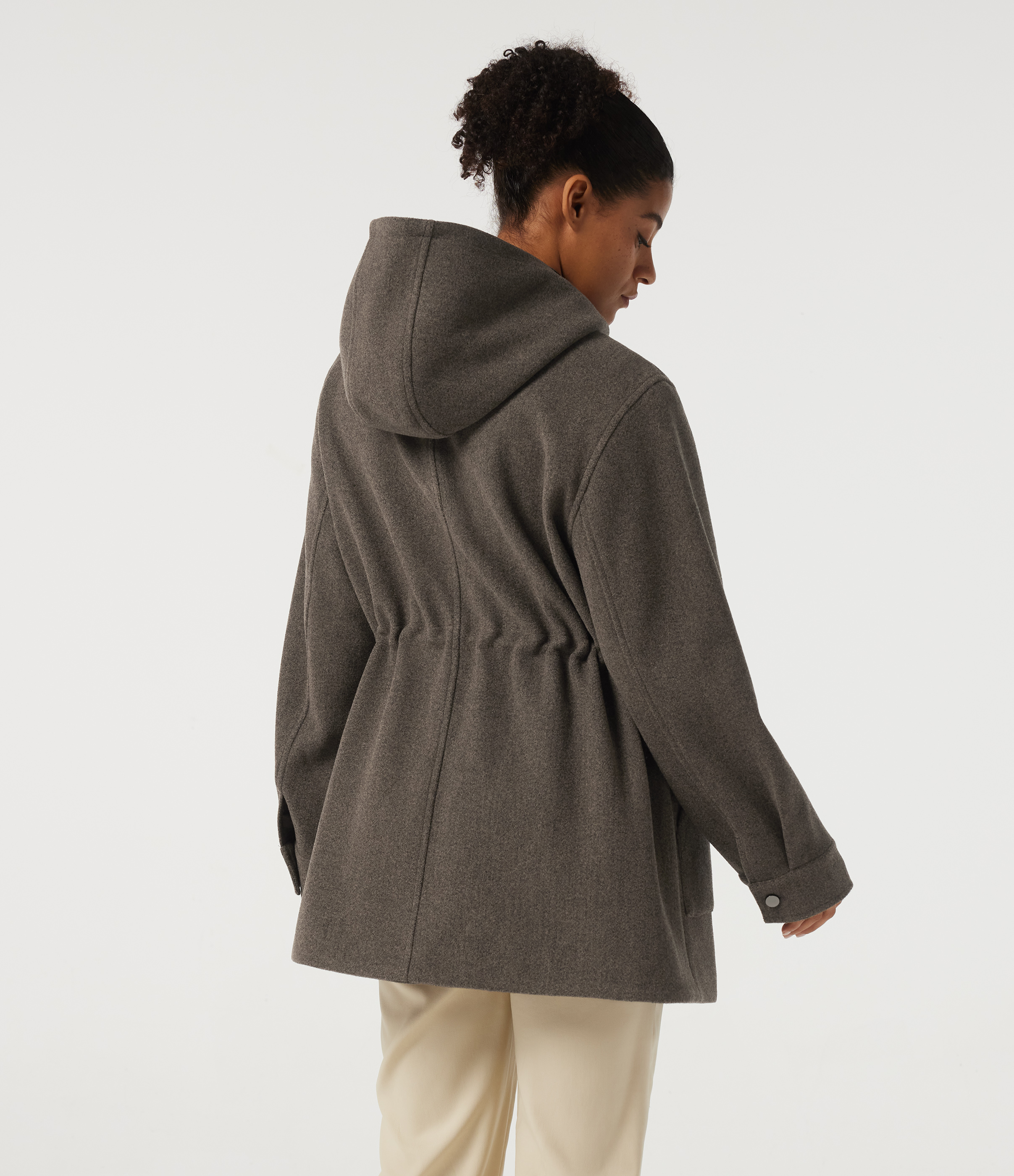Major Brown Manteau long de bureau en polaire à capuche et manches longues, avec cordon de serrage et poches / 2