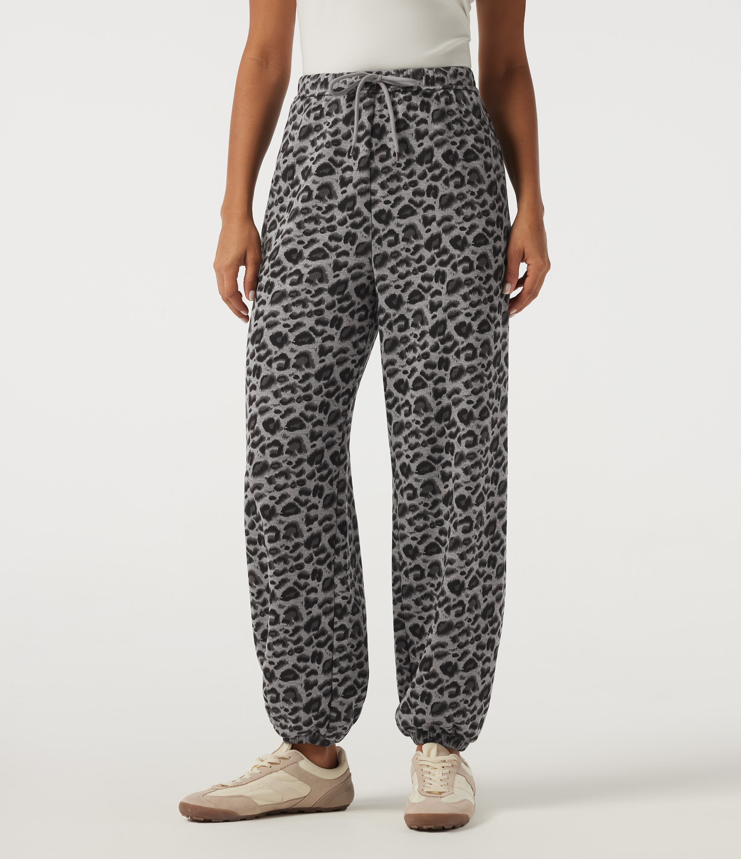 High Waisted Drawstring Leopard Print Casual Sweatpants with Pockets