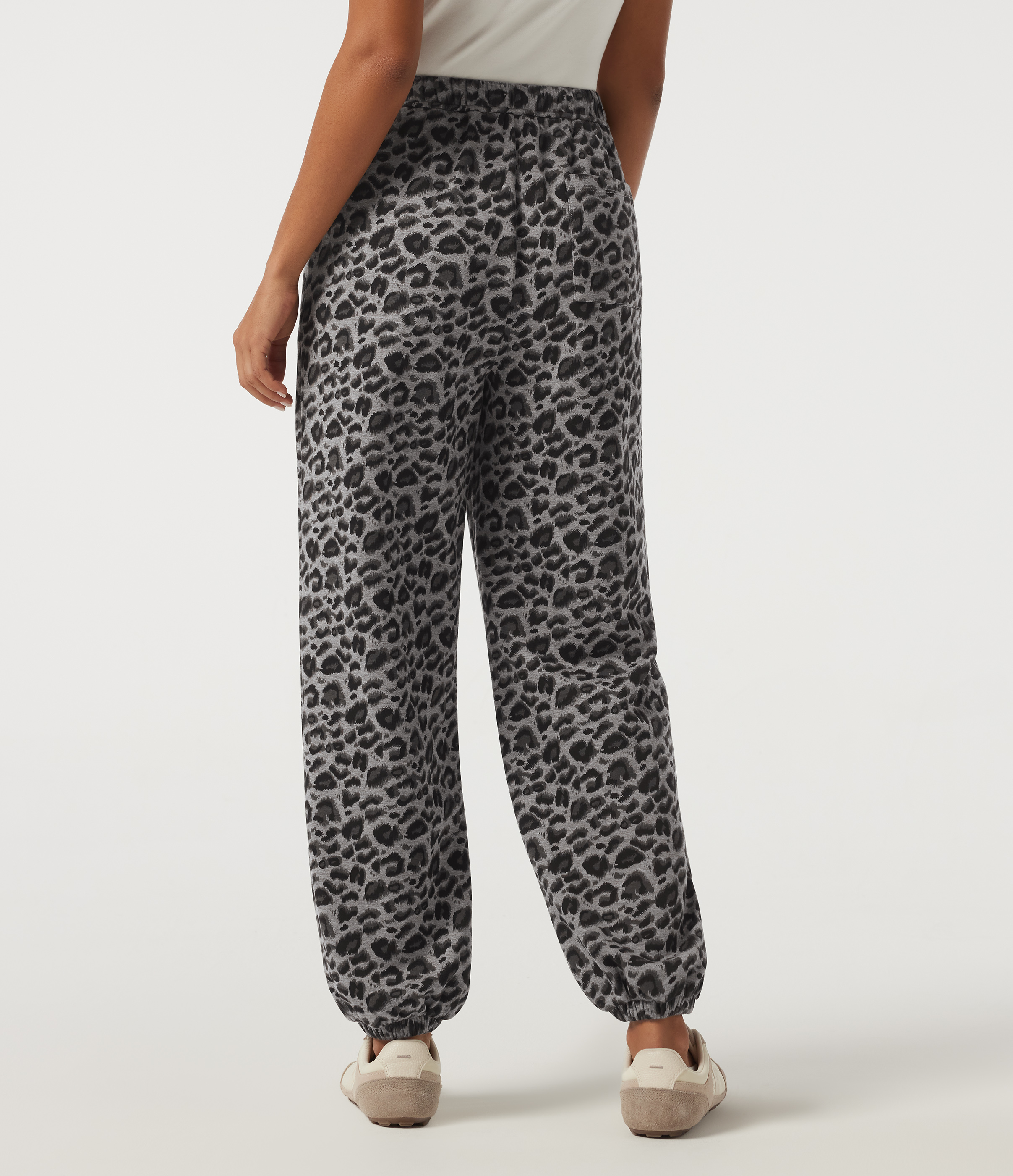 Silver Leopard Print High Waisted Drawstring Leopard Print Casual Sweatpants with Pockets / 2